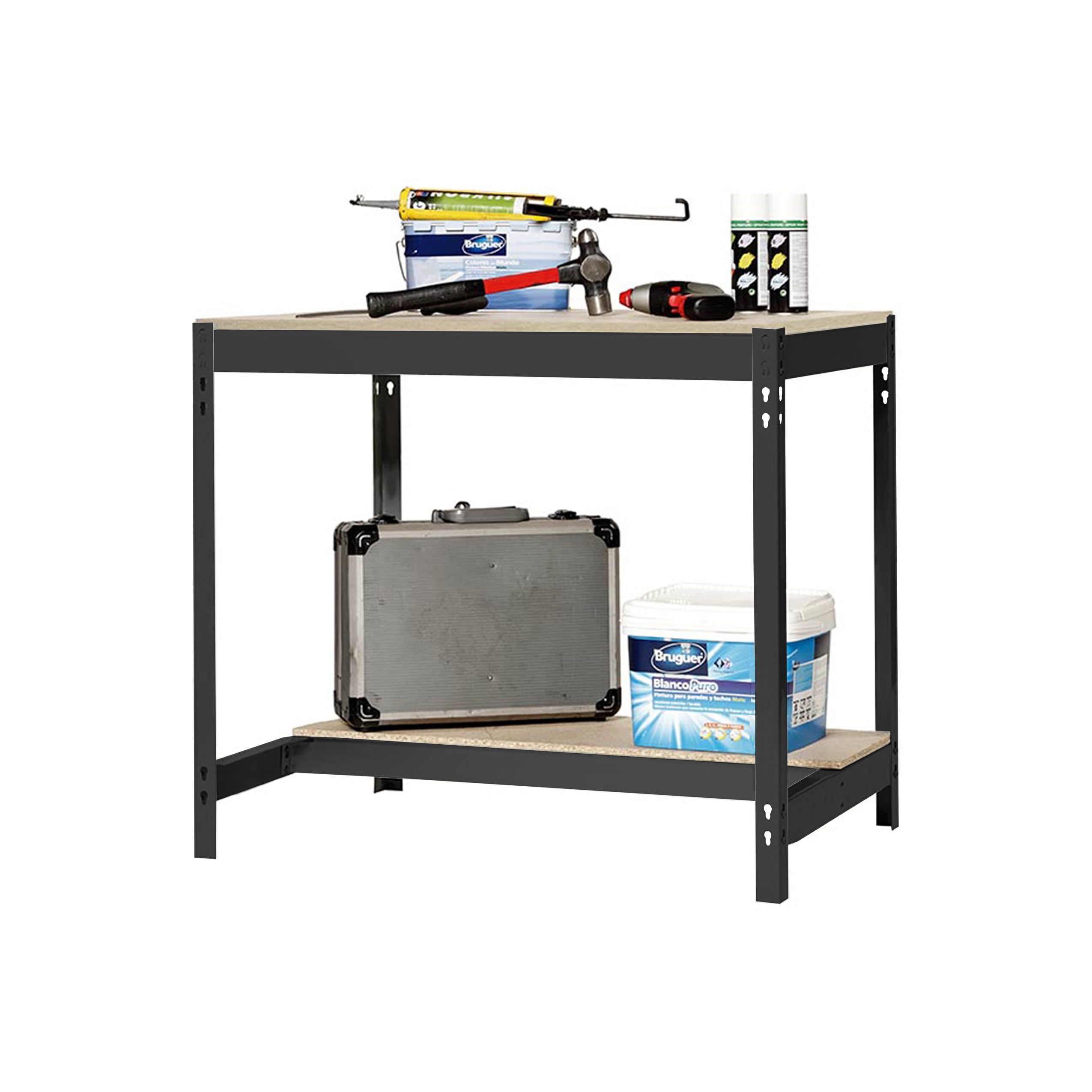 SimonRack BT0 Workbench, 400 kg Load Capacity, 84.2 x 91 x 61 cm, Large Work Surface, Worktop, Wooden Worktop, Anthracite/Wood