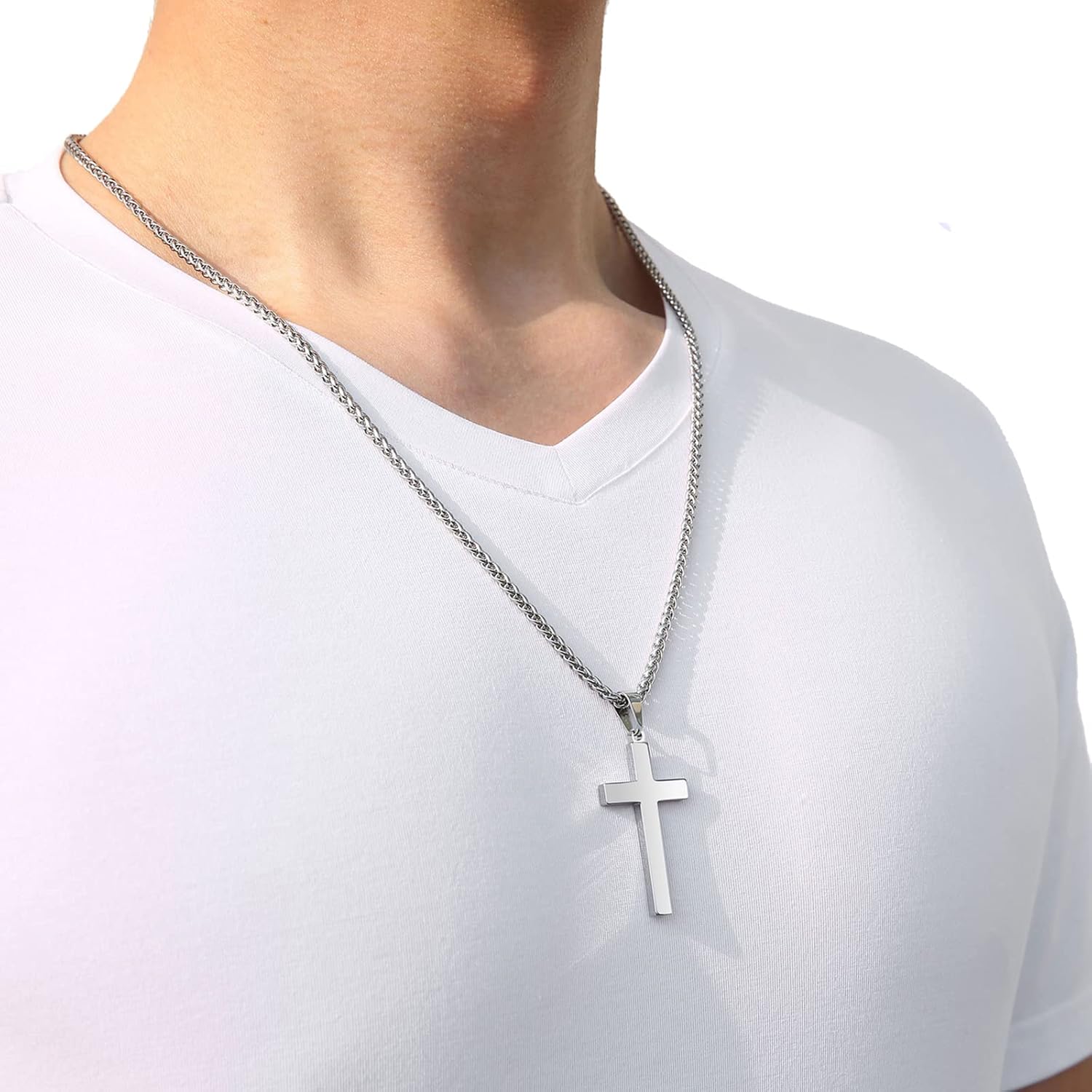 RS Cross Necklace for Men Boys Women 16-24 Inches Stainless Steel Cross Pendant Chain Religious Gift - Image 5
