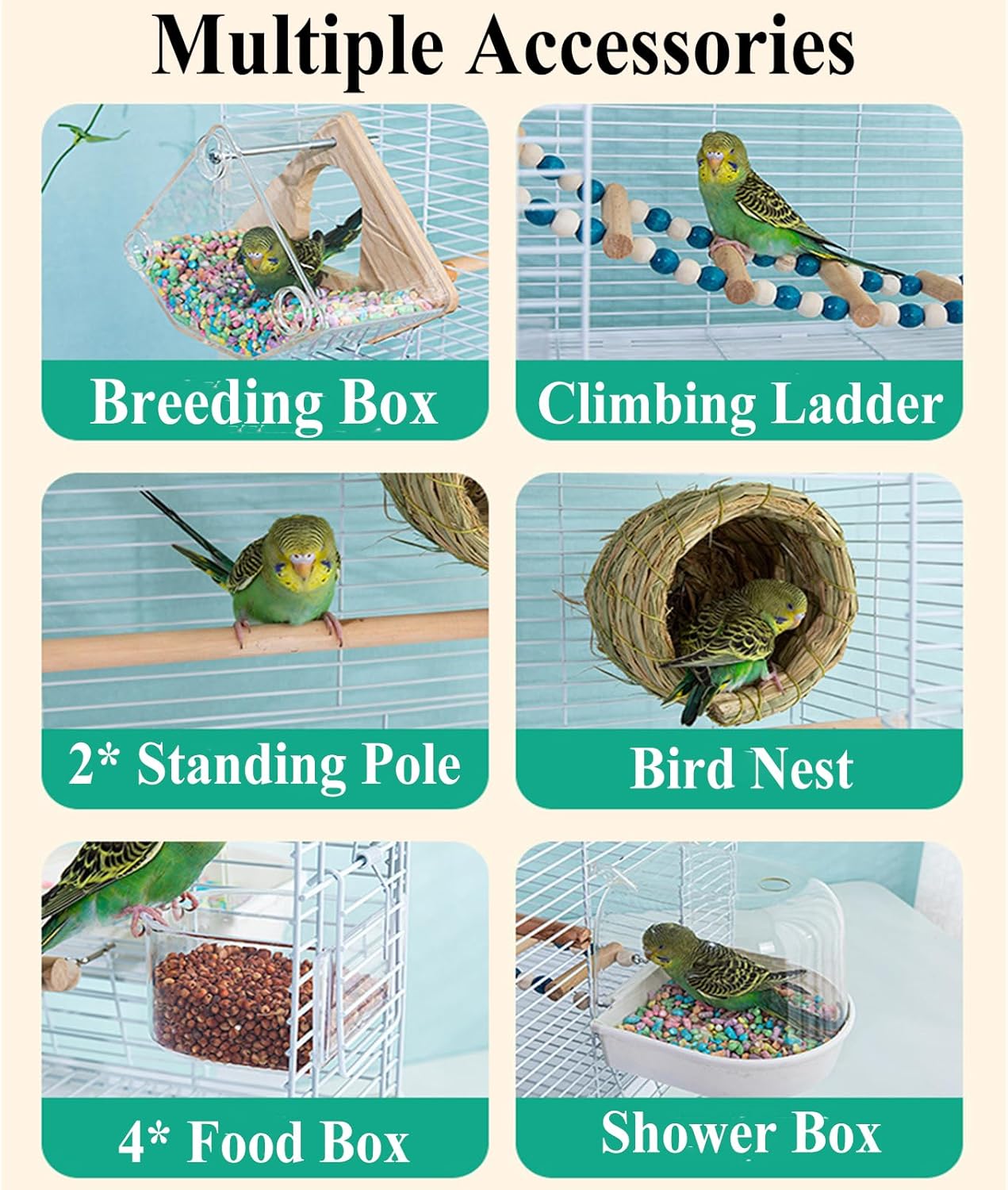 30" Roof Top Bird Cage, 2 Tier Medium Metal Parrot Cage with Accessories Include Cross Bar Climbing Ladder Dual Door Parakeet Cage for Various Bird Species (30.3" H)