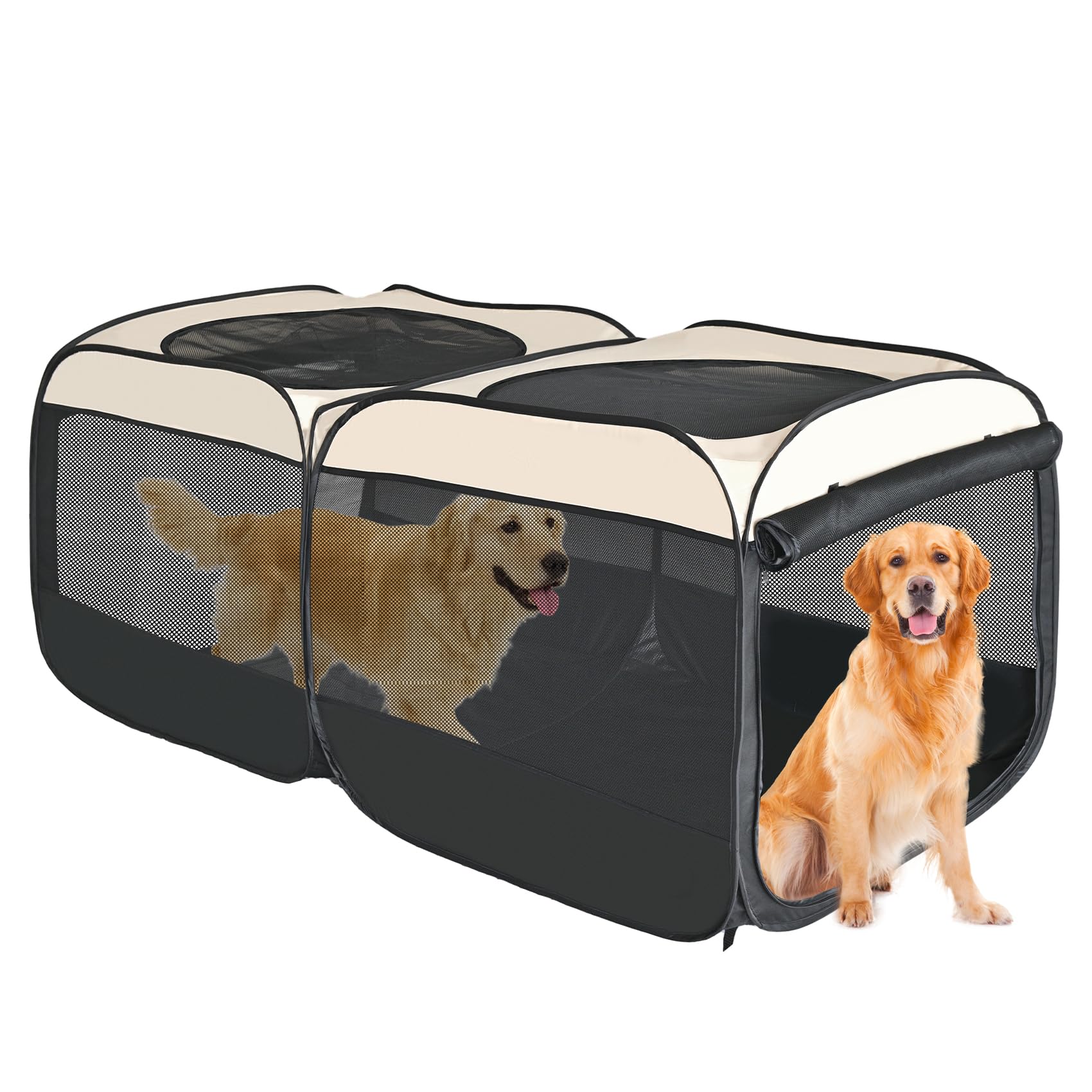 2-in-1 Dog Playpen 73.5''Pop Up Cat Pet Playpen, Assembly-Free Indoor Outdoor Kitten Enclosure, Kitten Pen Cat Cage Portable Puppy Tent Crates Kennel for Small Animals(No Divider, Unified Space)