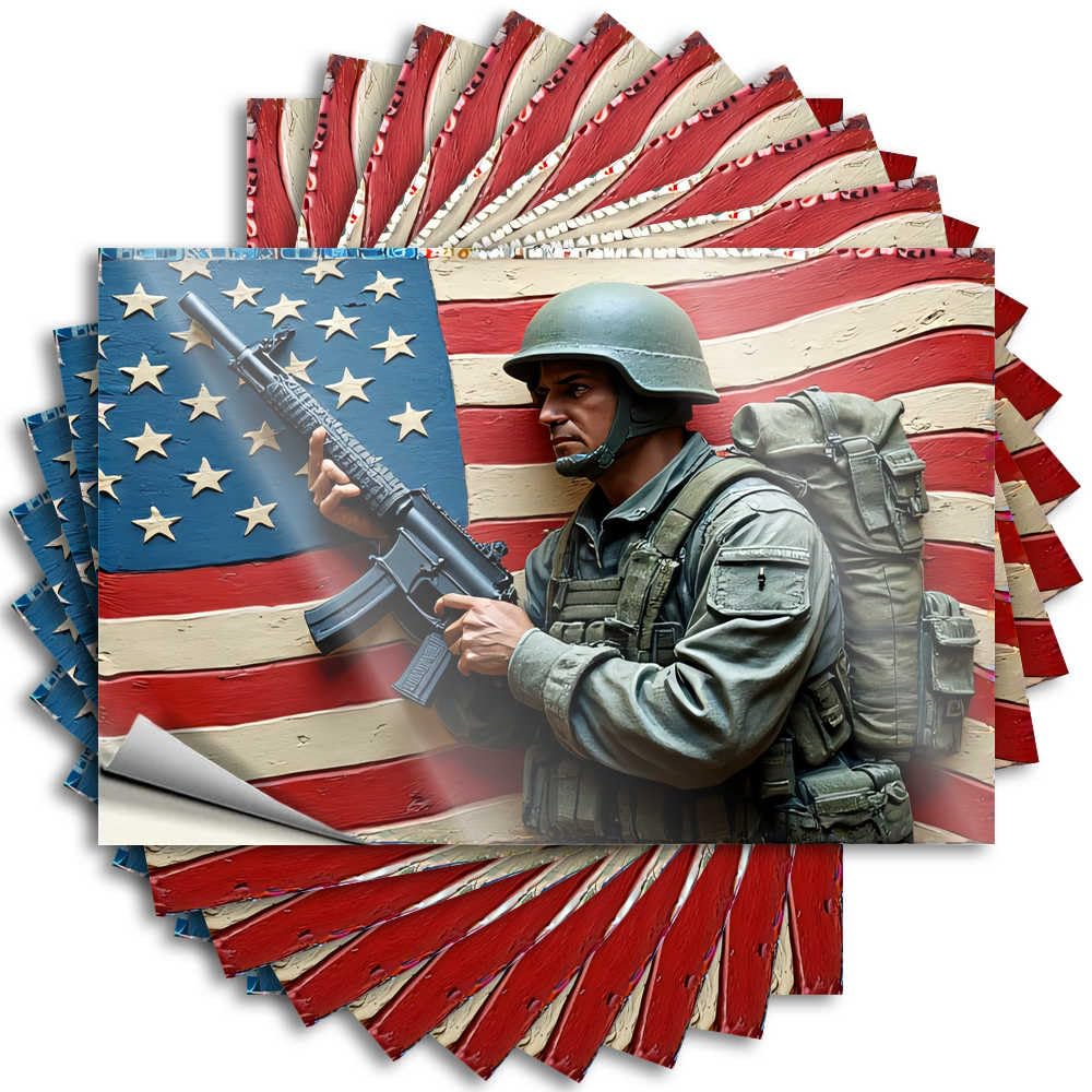 Vintage Home Decor Bumper - Square Motorcross Case Soldier in Front of American Flag(12X18CM)