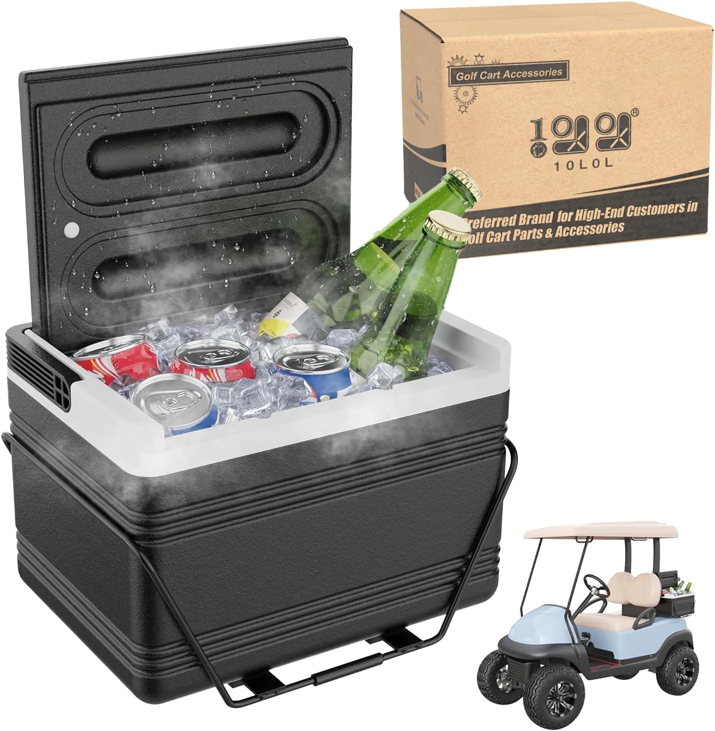 10L0L Upgraded Large Golf Cart Cooler with Mounting Bracket Kit Caddy Fits Yamaha Club Car and EZGO, Portable 48H Cooling Golf Cart Ice Chest 102588101 103886801