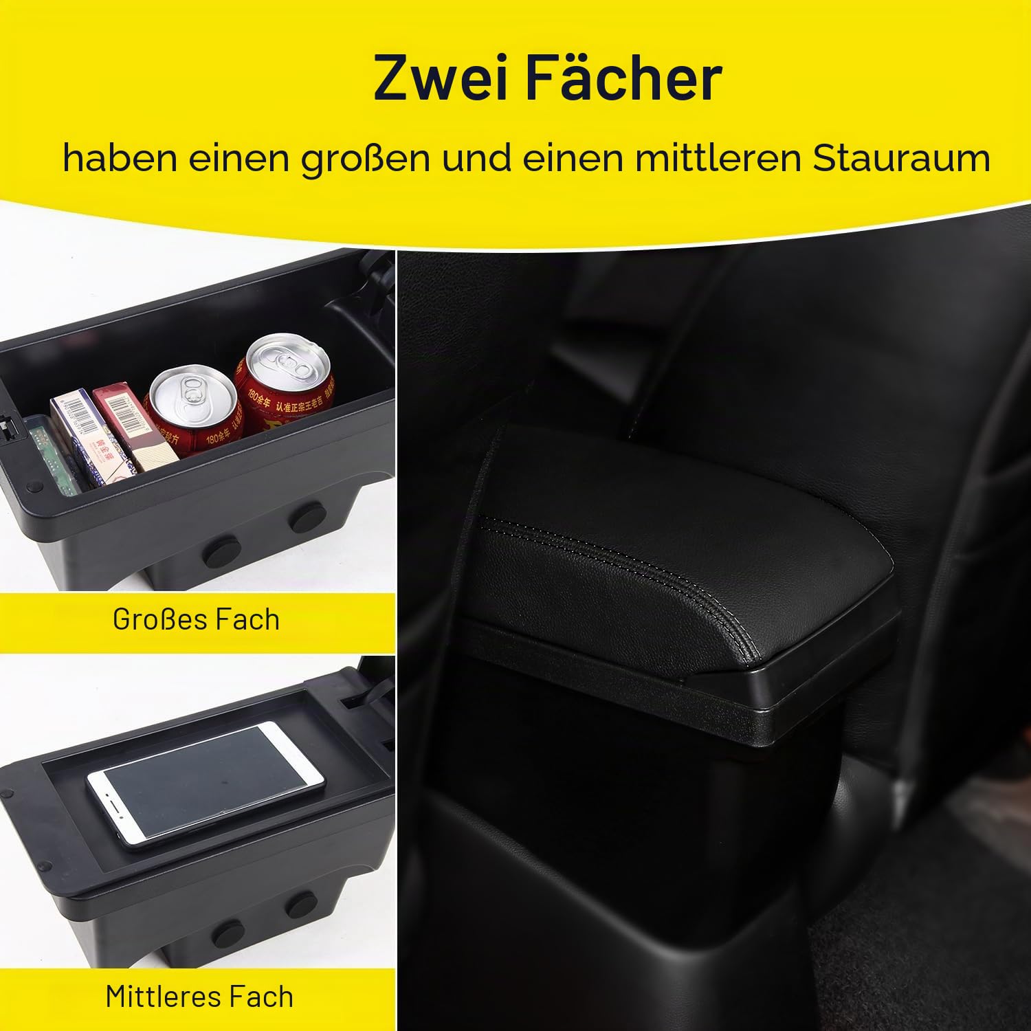 YJYWZH für Suzuki Jimny Armlehne Doppelschicht Consoles Armlehnen Auto Aufbewahrungsbox (Jahr 1998-2017, Schwarz)