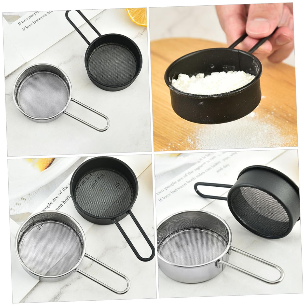 GLEAVI 2pcs Stainless Steel Baking Sieves Fine Mesh Flour Sifters for Kitchen Use Handheld Strainers for Powdered Sugar and Flour Easy to Clean and Store