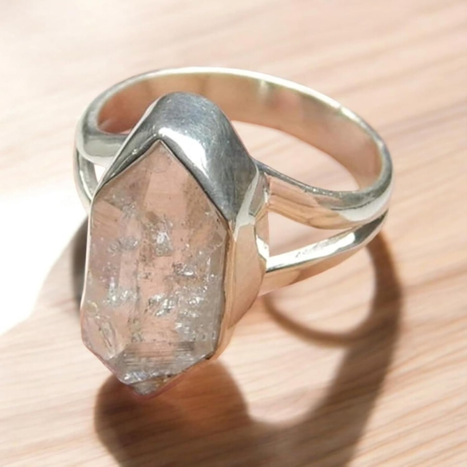 Raw Herkimer Diamond Ring, April Birthstone Handmade Silver Ring, Natural Herkimer Ring, 925 Sterling Solid Silver, Handmade Jewelry For Gift