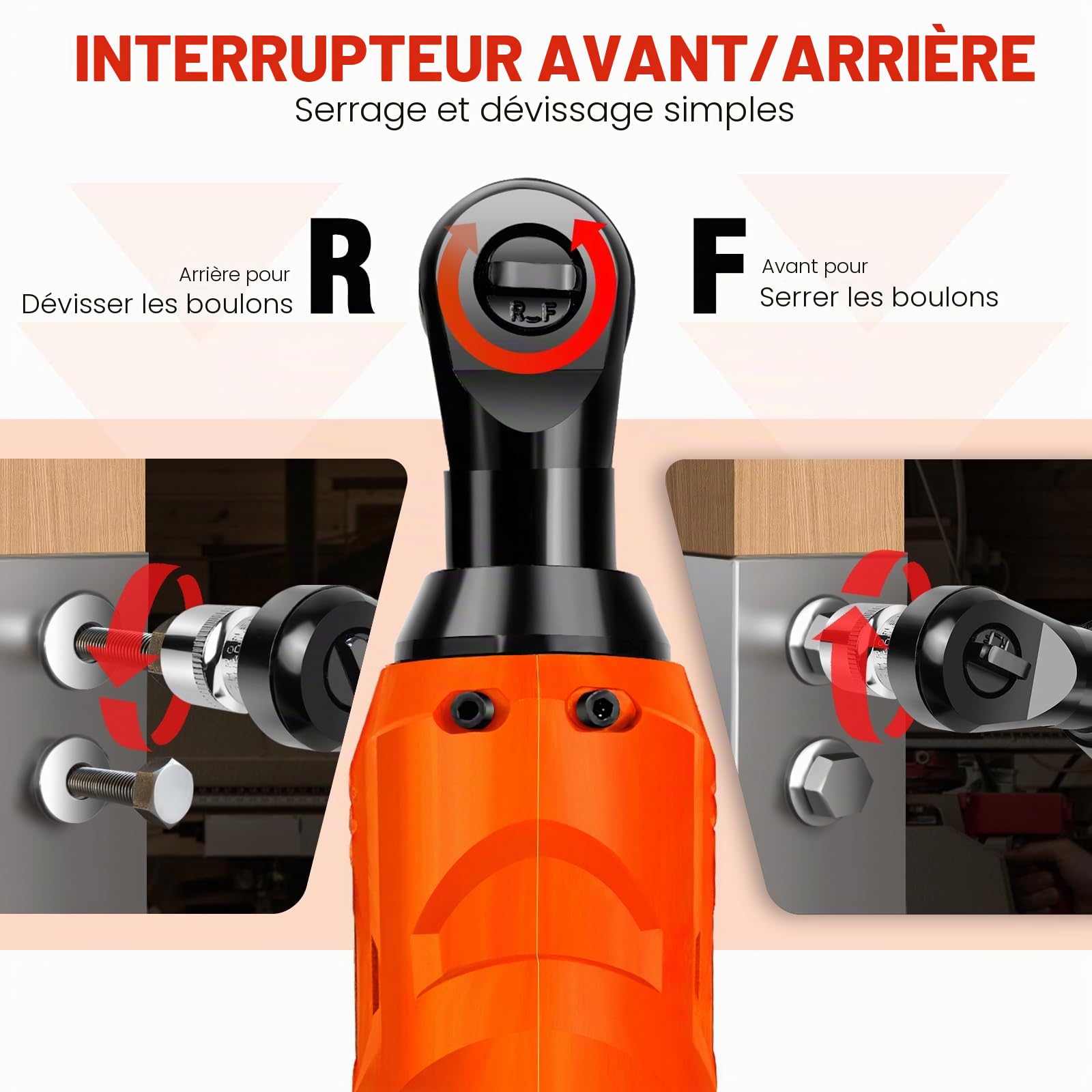 Lucn Clé à chocs sans fil à angle droit Li-ion, tournevis à choc, pistolet à écrous + 2 pièces de batteries Orange