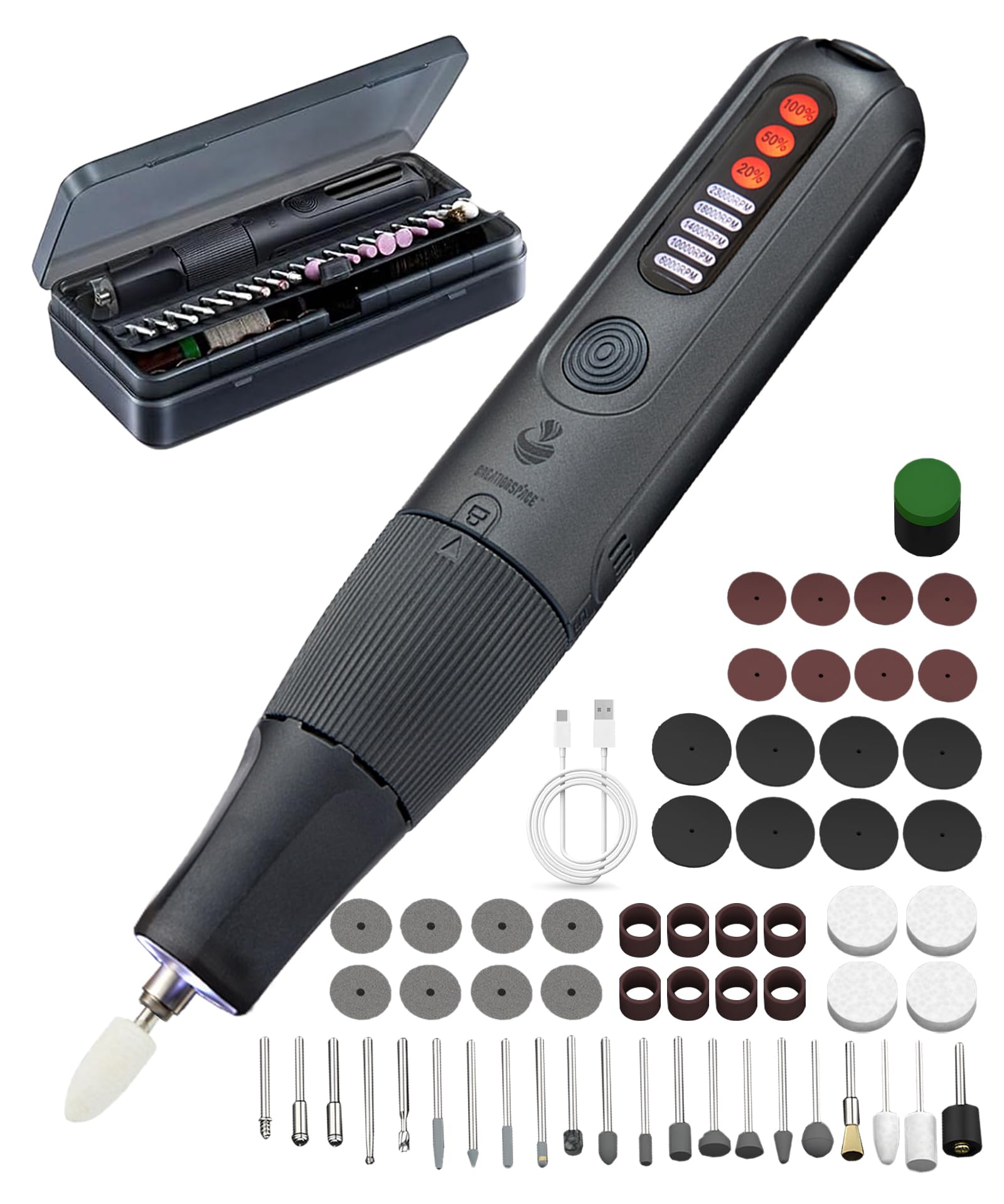 Mini Trapano Elettrico 8V Mini Trapano a Batteria | 5 Velocità (6000-23000RPM) con 56 Accessori | Utensile Rotante Multifunzione per Fai da Te | Luce LED, Ricarica USB-C | Leggero e Compatto