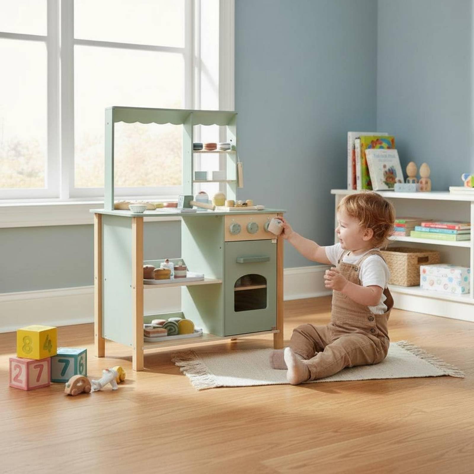 Holz-Spielküche Rollenspiel Kinderküche aus Holz realistisches Design Spielbäckerei für Jungen, Kinderzimmer
