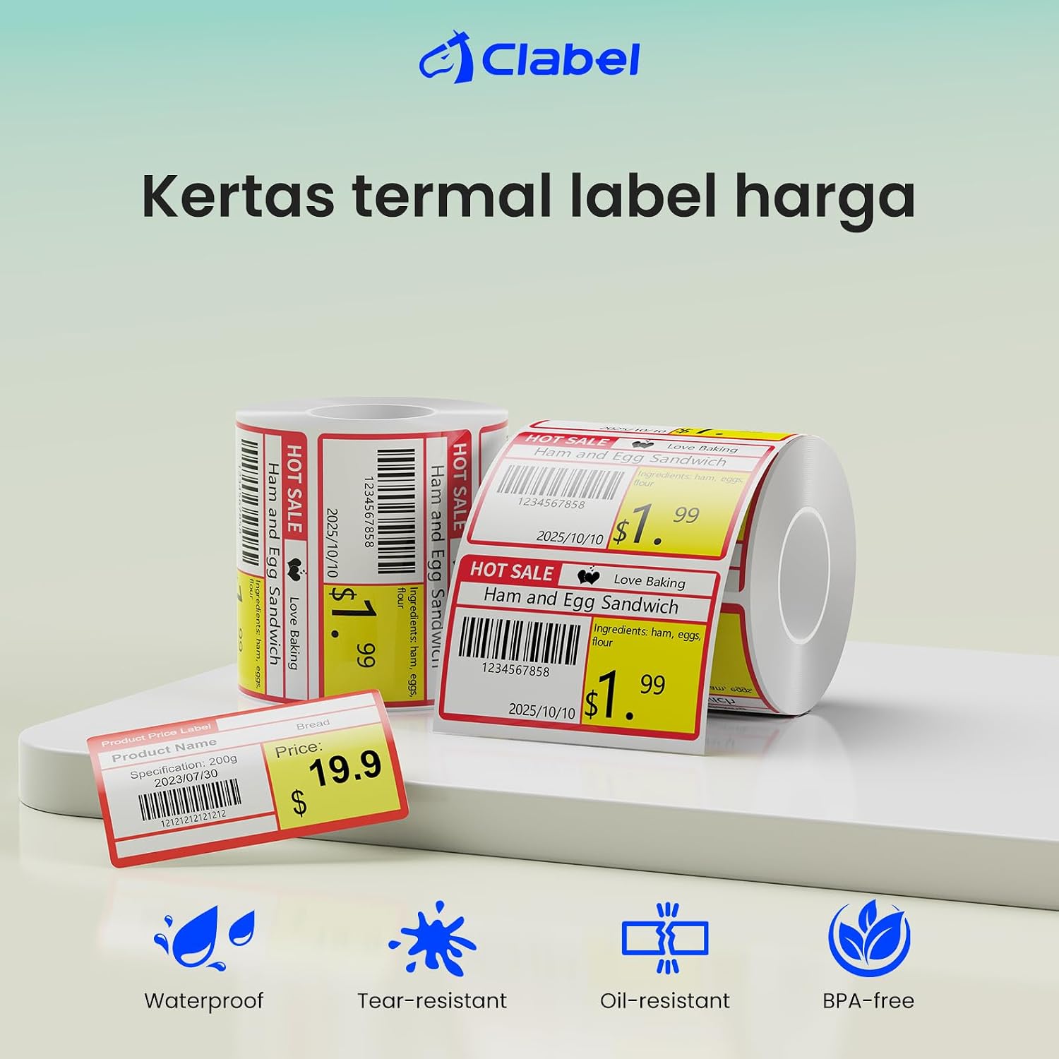 CLABEL Label Maker with Price Stickers – 230PCS Blank Roll for 221B/220B/230B Label Maker, 1.96"×1.18" (50x30mm), Waterproof, Oil-Proof, Self-Adhesive for Retail Shelves image 3