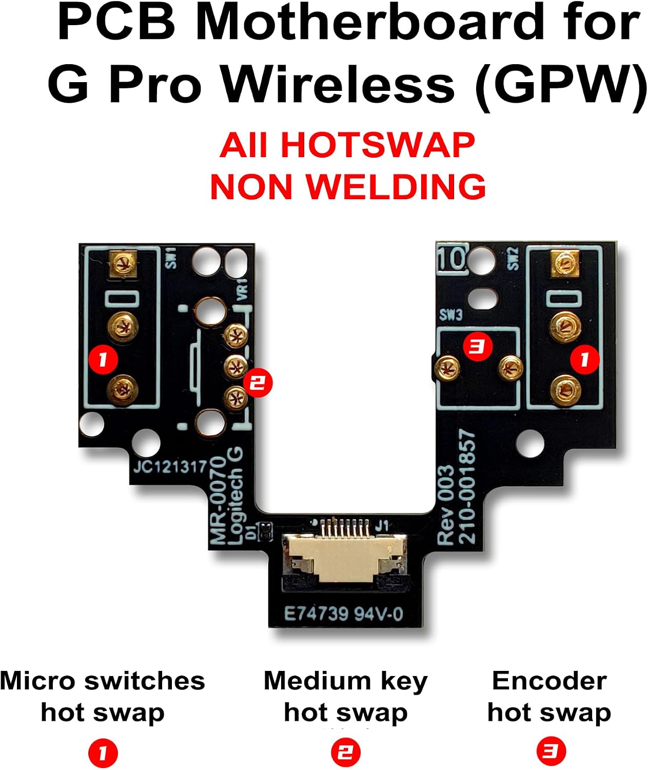 Hot-Swap Micro Switch PCB Kit for Logitech G Pro Wireless GPW Mice – ENIG Gold Pads, 6-Claw Clamps | Fix Double-Click & Customize Clicks image 2