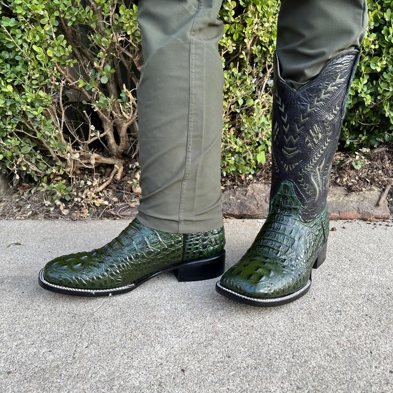 Image of Men's Alex Exotic Caiman Python Western Cowboy Boots Square Toe Pull On Tall Shaft bota de vaquero para hombre