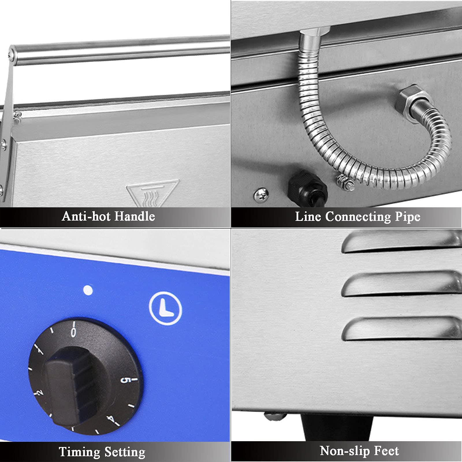 Piastra elettrica antiaderente per waffle professionale con controllo di temperatura e tempo, in acciaio inossidabile, 1550 W, produce 3/10 waffle per ciclo.,a