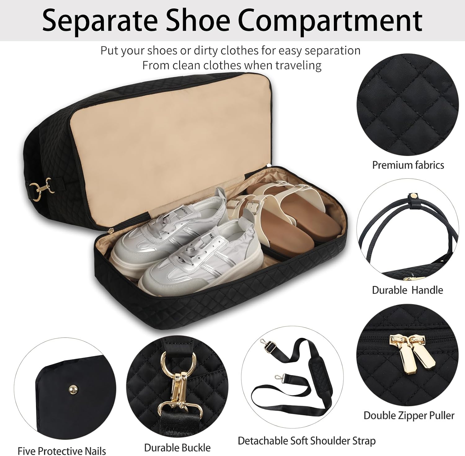 Weekender Bag, Large Travel Duffel Bag for Women, Carry on Overnight Bag with Shoe Compartment and Toiletry Bags image 4