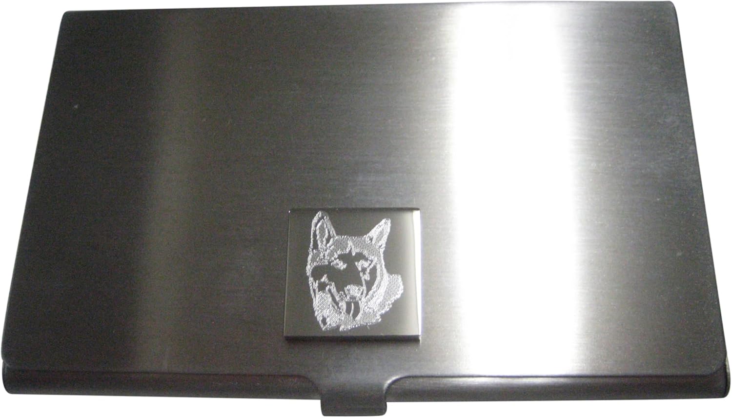 Kiola Designs Silver Toned Square Etched Siberian Husky Dog Head Business Card Holder