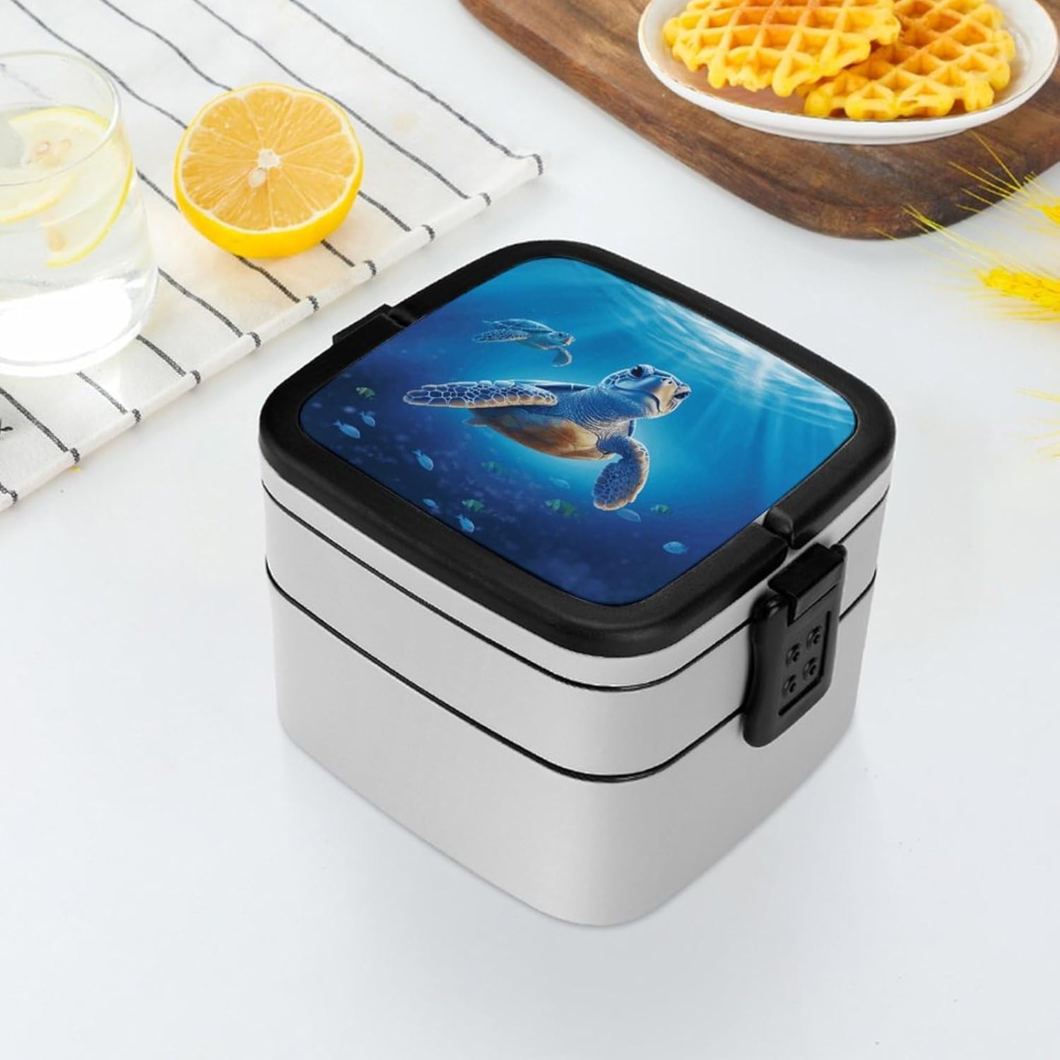 Adults Lunch Box Adult Bento Box Stackable Bento Box BPA-Free Turtle in Blue Water Lunch Box Food Container Ideal for Meal Prep, Work, And On The Go