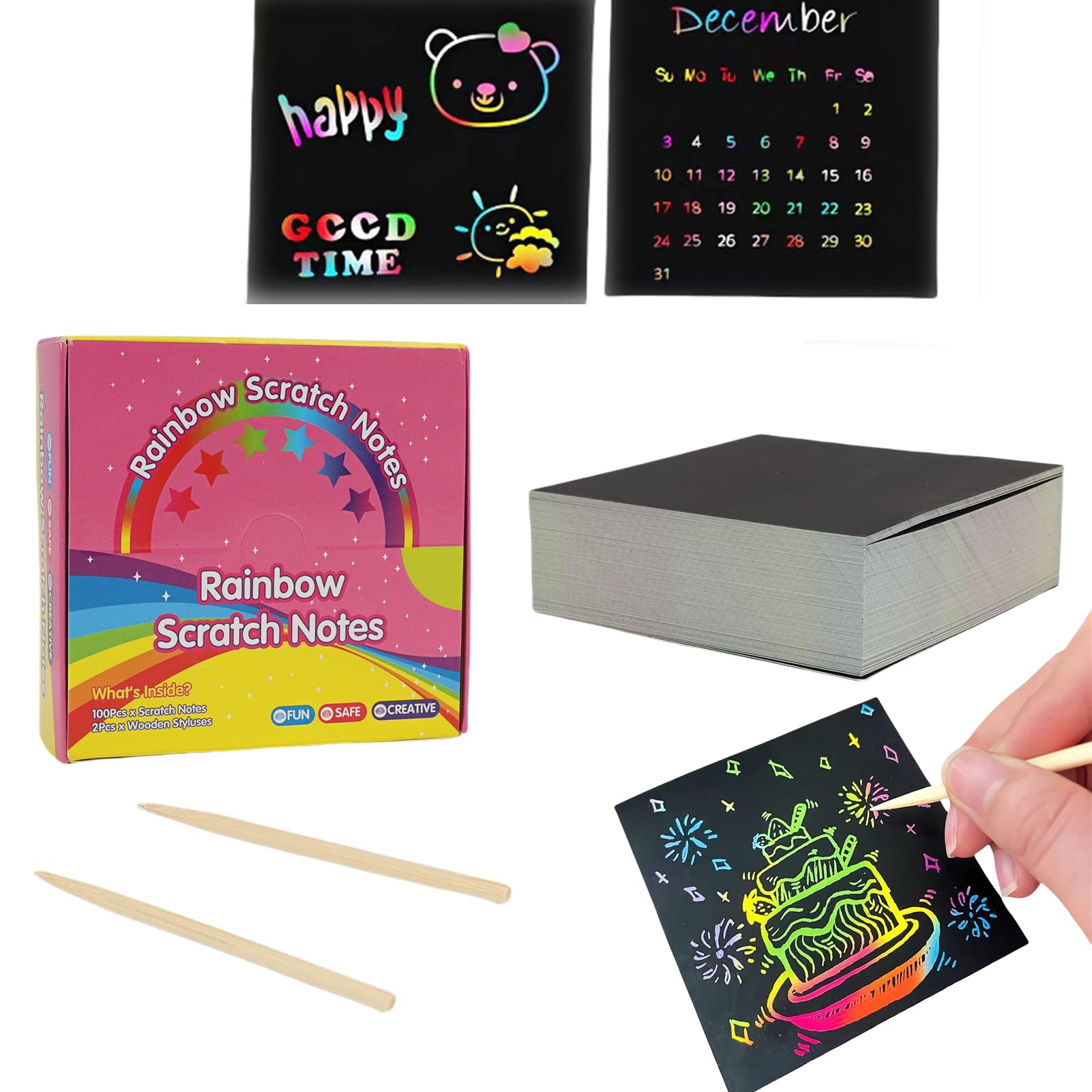 Scratch Doodle Art Paper Notes - Party Bag Fillers for Kids Gifts Scratch Paper, for Birthday, Christmas, Easter Gifts, Back to School Supplies, Party Bag Fillers for Boys and Girls Aged 4-12 ﻿