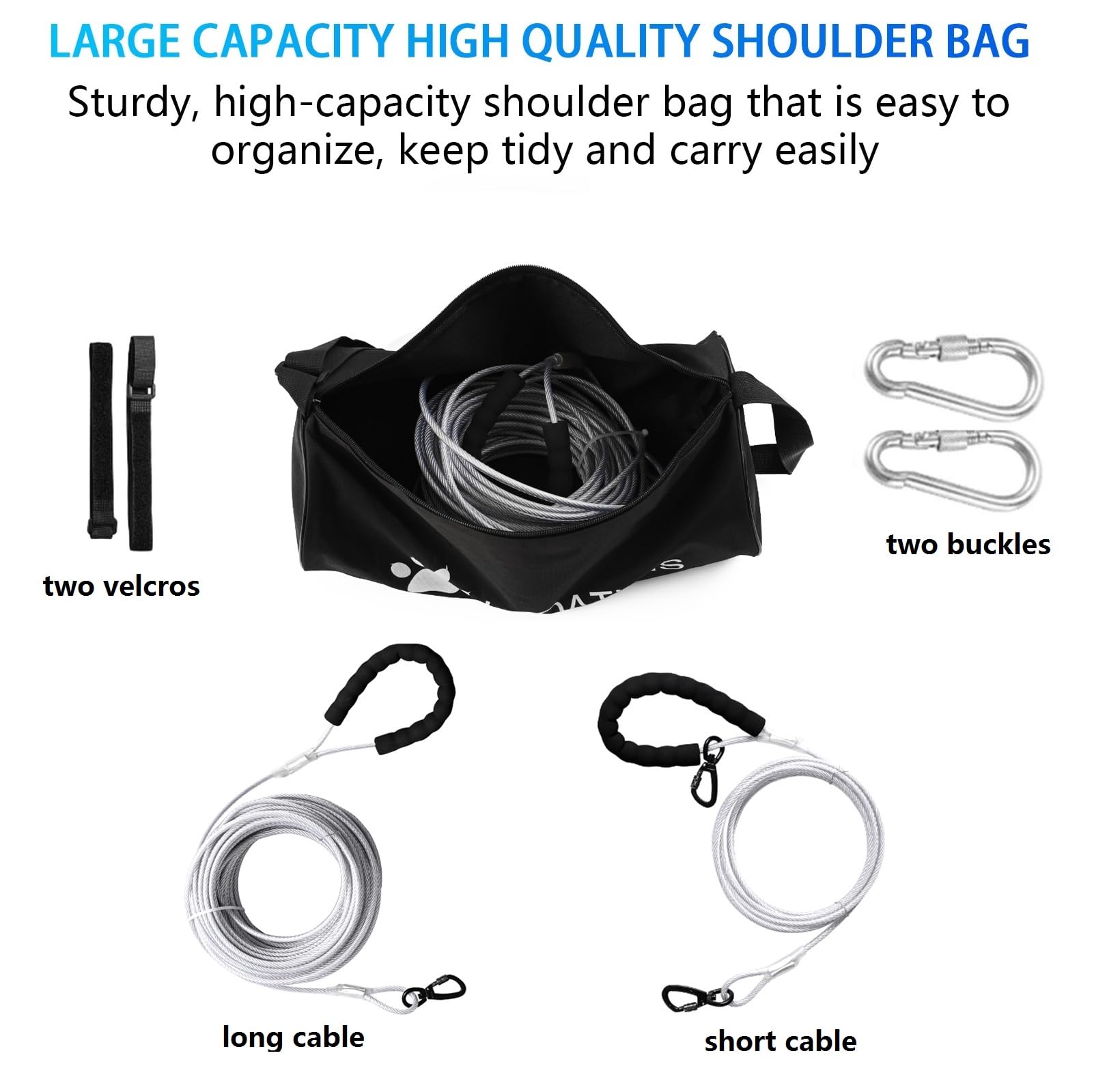 Sistema di Cavi per Cani 3in1, 50/100ft in Metallo Con Gancio Girevole a 360°, Guinzaglio da Corsa per Addestramento in Campeggio 250lbf/15m+3m/Argento
