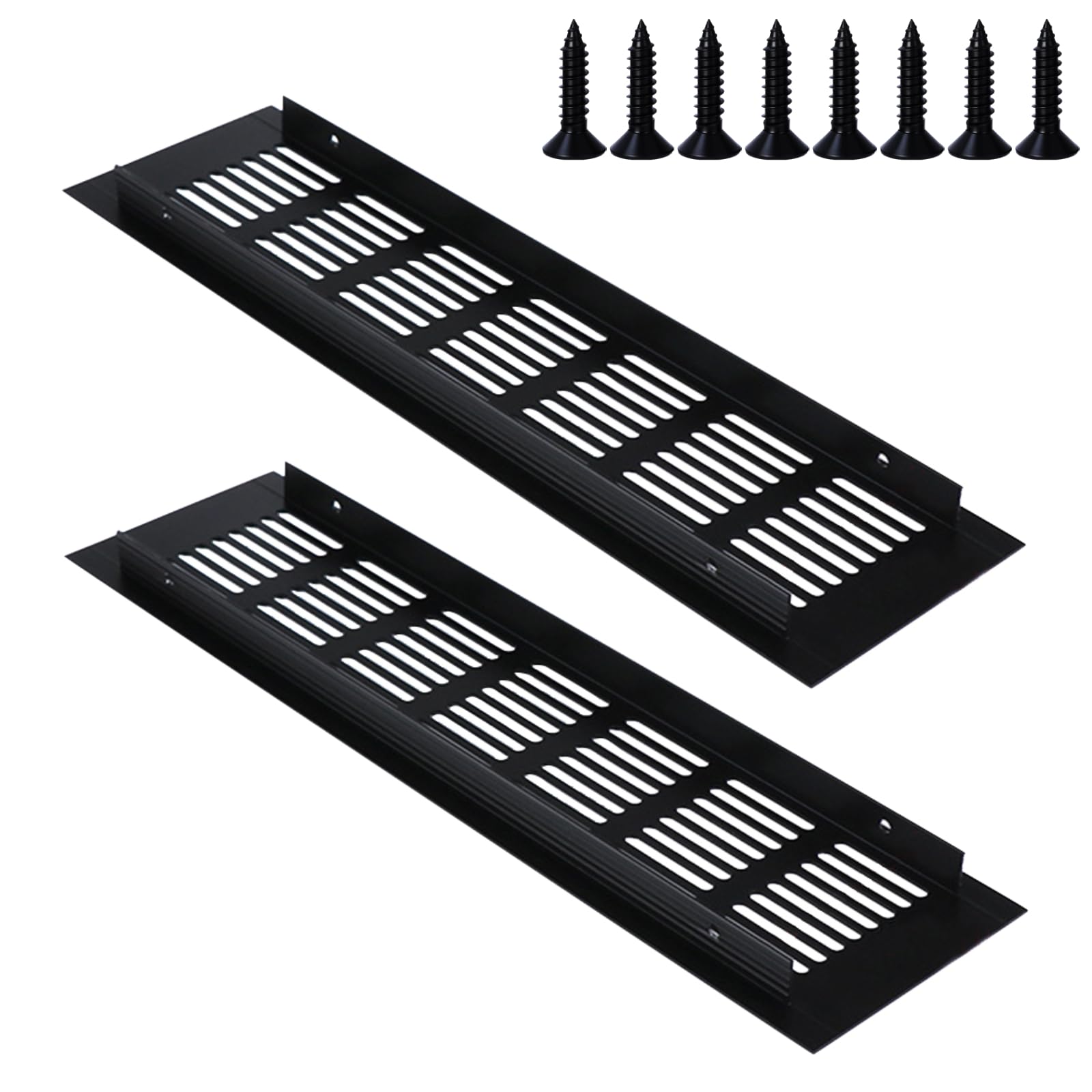 80mm*300mm Air Vents Grille Cover Aluminum Alloy Internal Ventilation Grilles Black Louvred Wall Vent Kitchen Cupboard Wardrobe Accessory (2 Pieces)