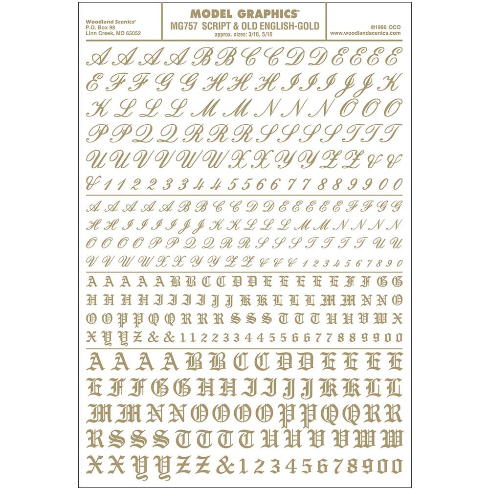 Woodland Scenics Script/Old English Letters, Gold