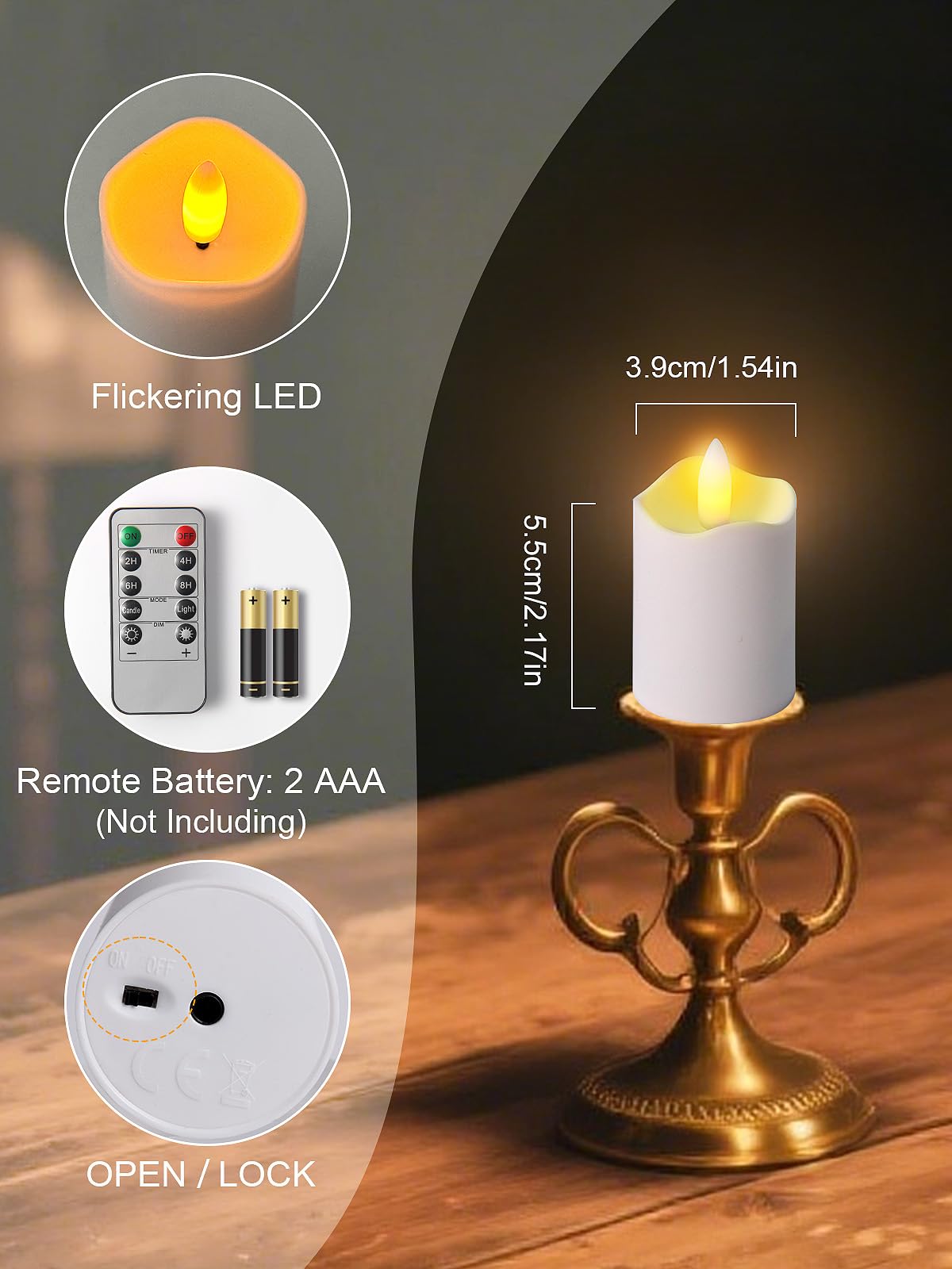 Candele da tè ricaricabili con timer remoto, candele LED senza fiamma da 5,1 x 5,3 cm, con base di ricarica USB, piccole candele votive, candele finte elettriche, per matrimoni, decorazione da