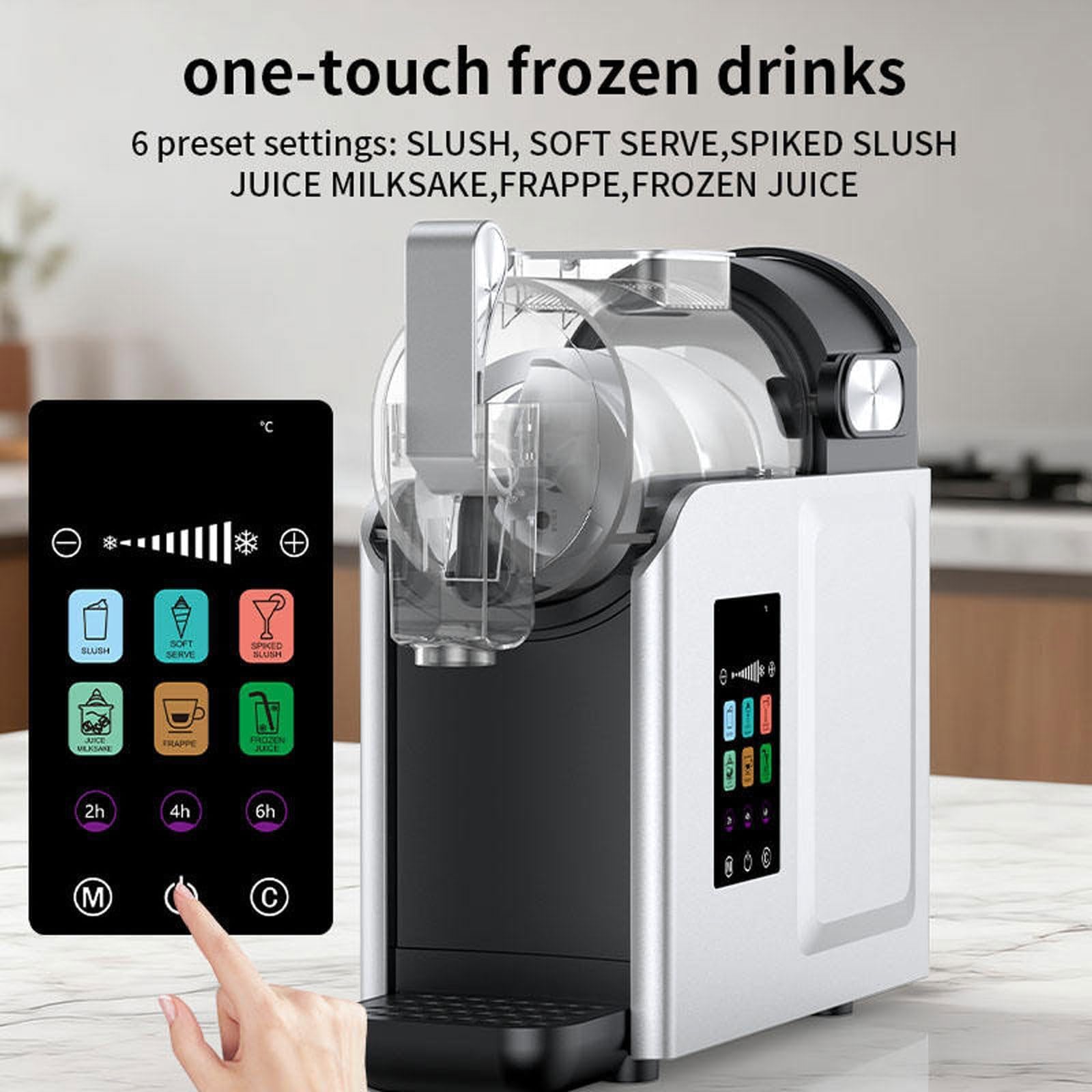 Máquina profesional para hacer bebidas congeladas de 2 litros, máquina de granizados con 6 modos preestablecidos, autolimpieza, 6 preajustes para batidos, margaritas, frappes y helados