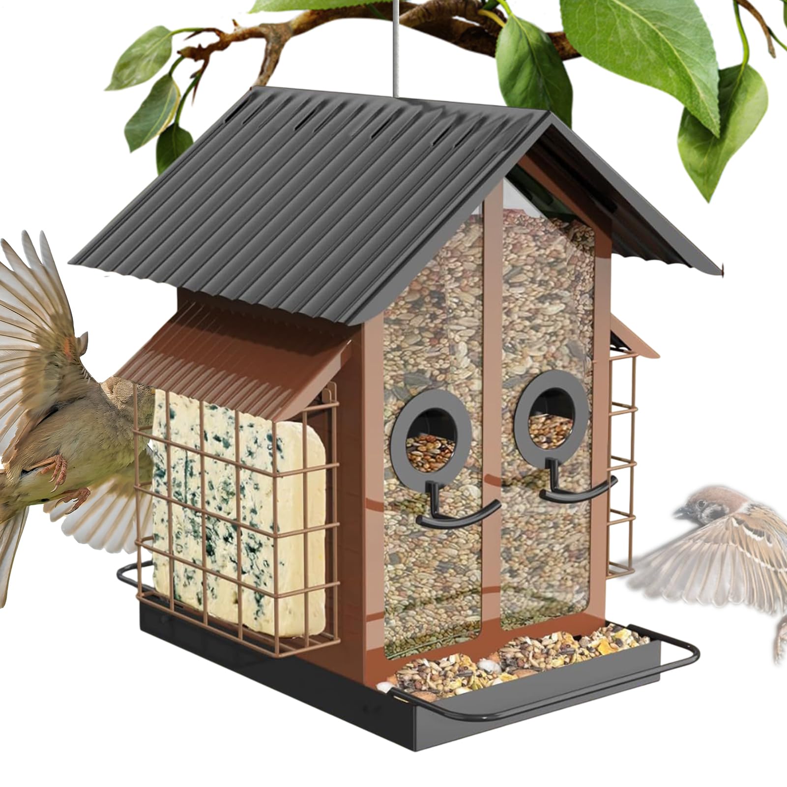 Comederos para pájaros para Exteriores, de Metal acrílico Transparente | para pájaros con Doble Techo, Impermeable, Resistente, Suministros de observación de Aves para jardín, Patio, terraza