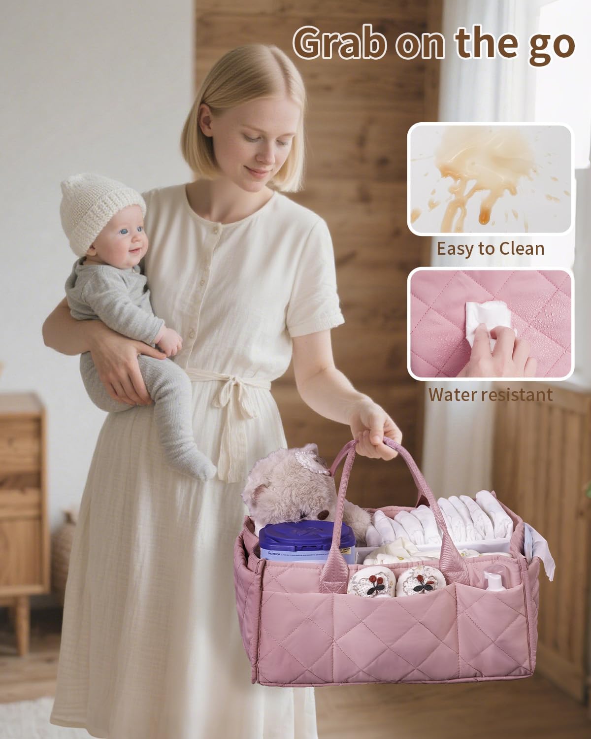 CEI-CEI Baby Diaper Caddy Organizer with Handle, Large Portable Nursery Storage Basket for Newborn Essentials, Changing Table and Car Organizer, Gift for Baby Shower