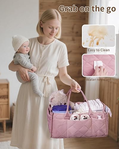Vista 6 de CEI-CEI Organizador de pañales para bebé con asa, gran cesta de almacenamiento portátil para recién nacidos, cambiador y organizador de automóvil