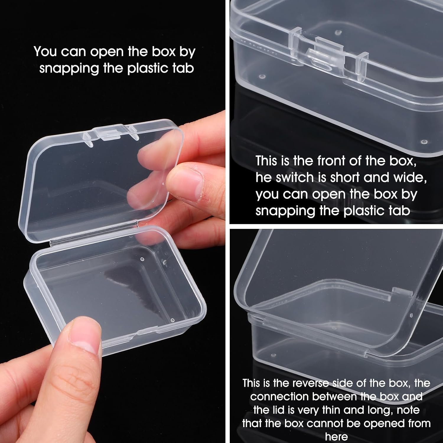 Dimeho 100 Pcs Small Plastic Boxes Beads Storage Containers Mini Square Organizer Clear Case with Lids for Jewelry Beads Art Craft Supplies Small Items (2.53 × 1.75 ×0.78 Inch) image 3