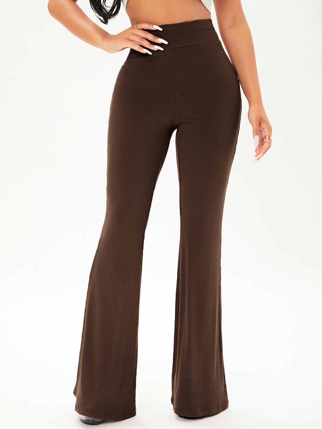 Womens Pants Solid Rib Knit Leg Pants Work Casual Pants