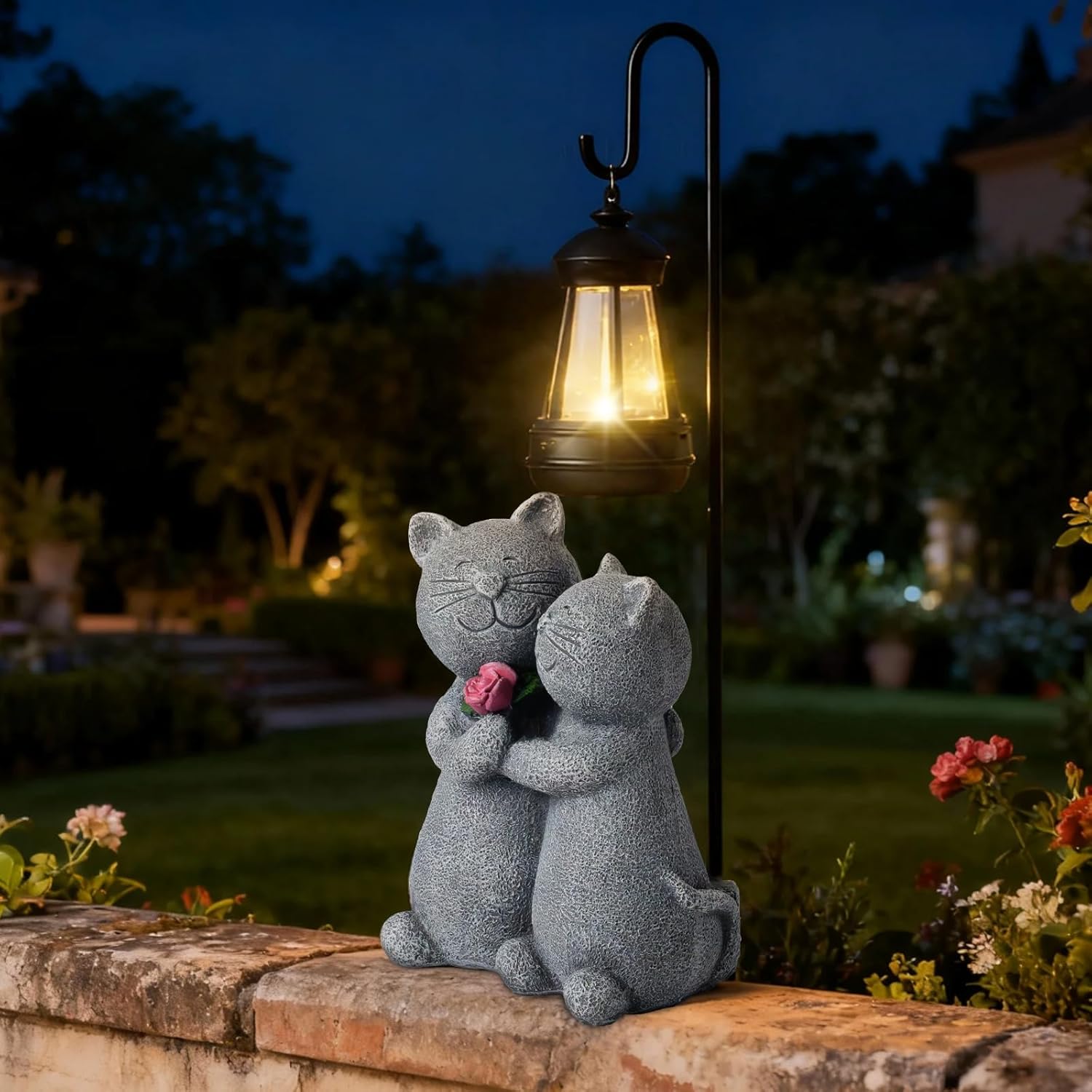 Outdoor Cat Garden Statues with Solar Lantern, Solar Lantern Cat Figurines Decor for Yard, Lawn, Porch & Patio, Unique Housewarming/Birthday Gifts for Women - Image 2