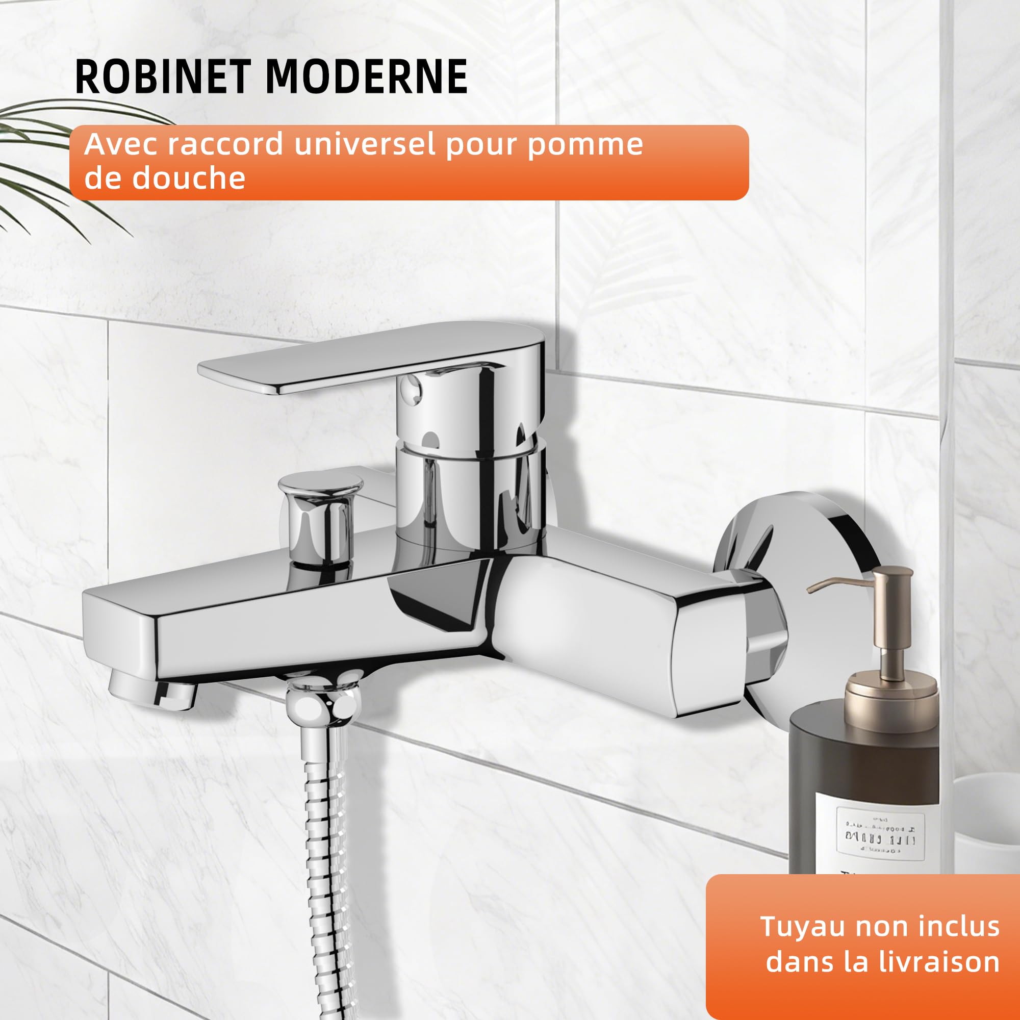BELZ Mitigeur Baignoire Pomme Douche Inverseur Automatique Laiton Massif | Laiton massif·inverseur bain/douche·valve de retour·pomme douche·raccord S·monocommande·brossé·robuste