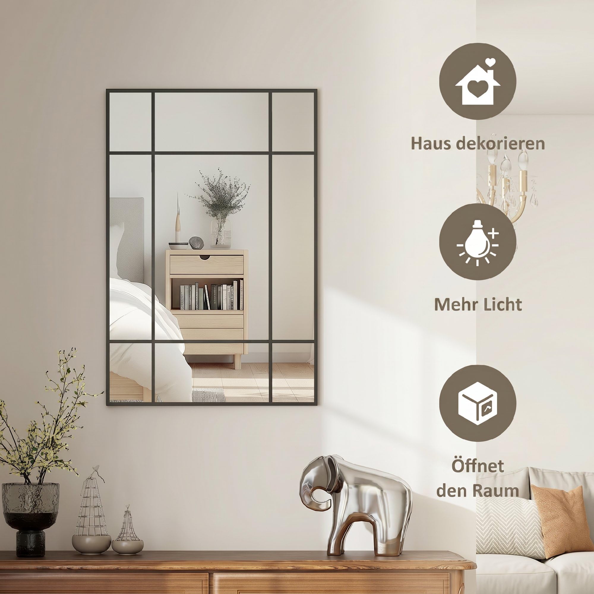 HOMCOM Lustro ścienne 90 x 60 cm, dekoracyjne lustro z metalową ramą, prostokątne lustro do sypialni, łazienki, czarne