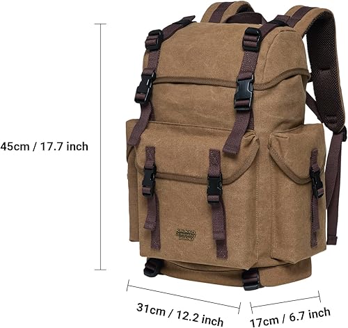 Miniatura 2 de KAUKKO Mochila vintage casual de lona y cuero, 18-lona caqui, Mochilas de mochila