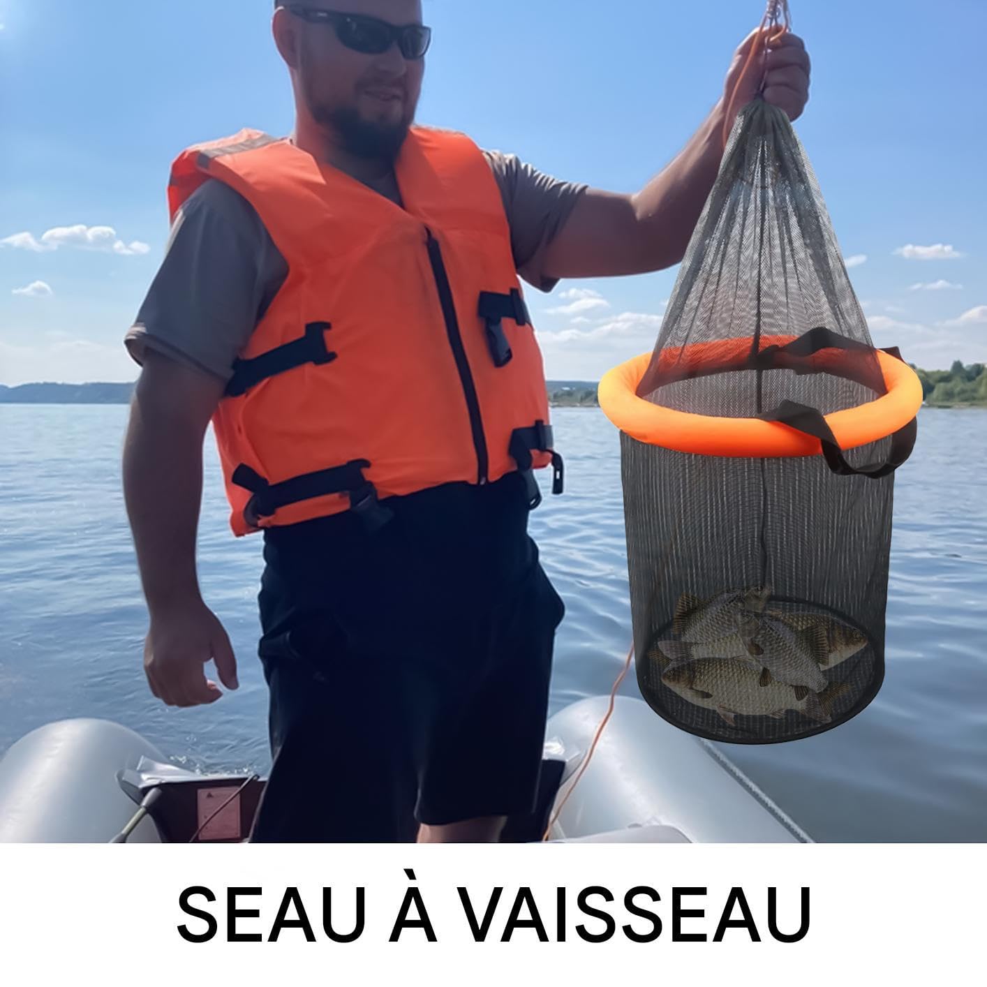 Cesto da – Rete pieghevole per esche vive, cesto galleggiante per pesci in rete con cordino di serraggio per gamberi, pesce gatto, in acqua salata, acqua, alla