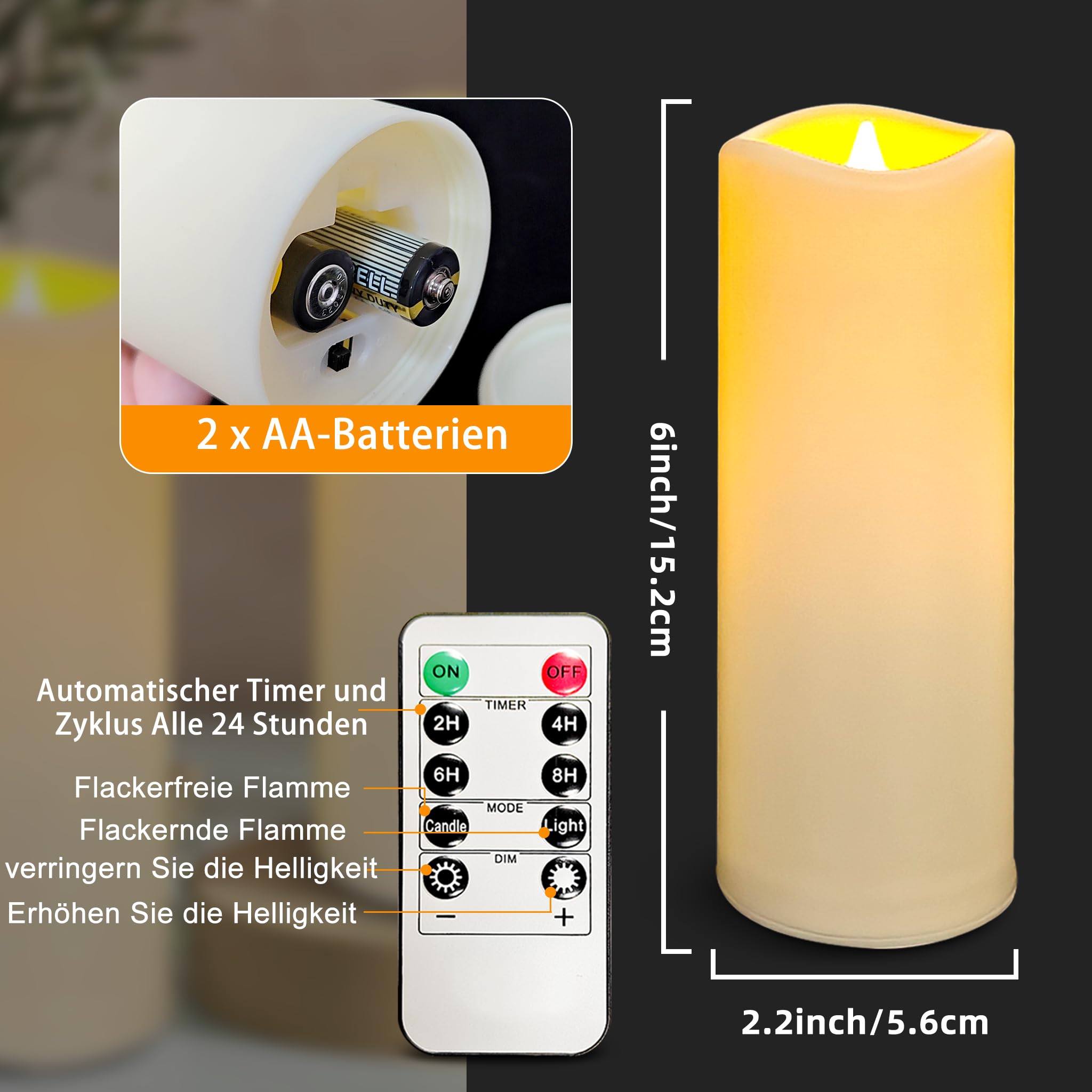 18 Candele LED Senza Fiamma Impermeabili – 4 Telecomandi Inclusi – Timer – Per Esterno, Matrimoni, Balconi – Altezze Multiple - 2