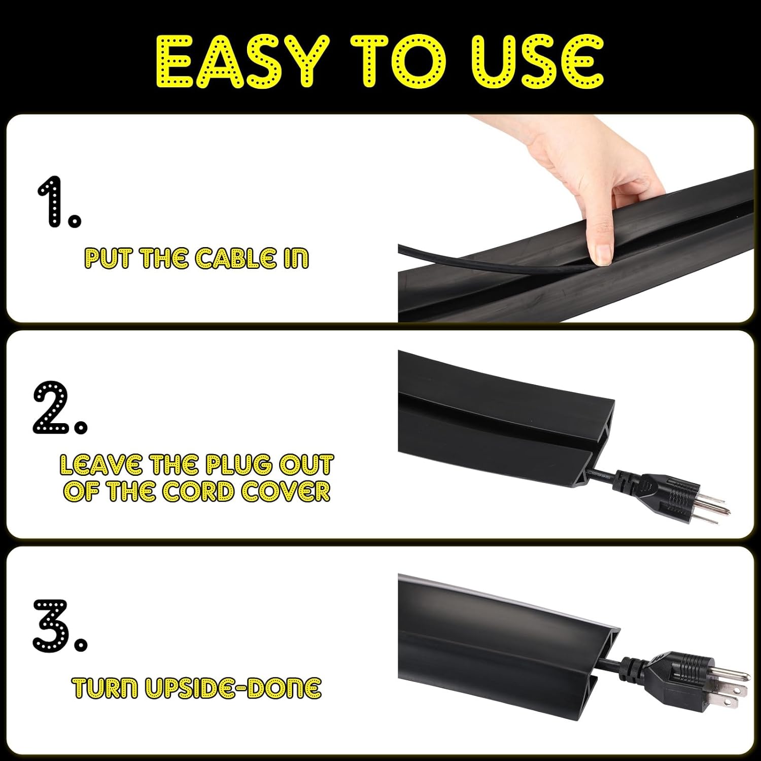 Pangda 20 FT Floor Cable Cover Heavy Duty Cord Cover Protector Power Cable Protector Soft Extension, Organize and Protect Wire on Floor for Home Office or Outdoor Settings (Black)