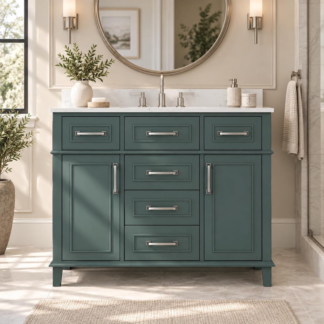 DELUXE LIVING 42 Inch Green Bathroom Vanity