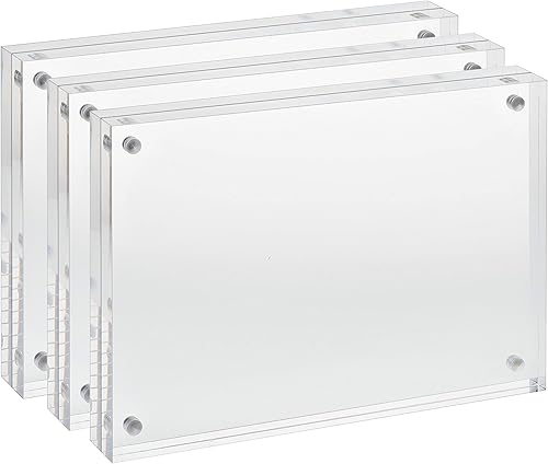 Miniatura 5 de unum Marco de fotos acrílico transparente de 4 x 6 pulgadas, marcos magnéticos flotantes de lujo, marco de bloque Lucite, escritorio, estante o