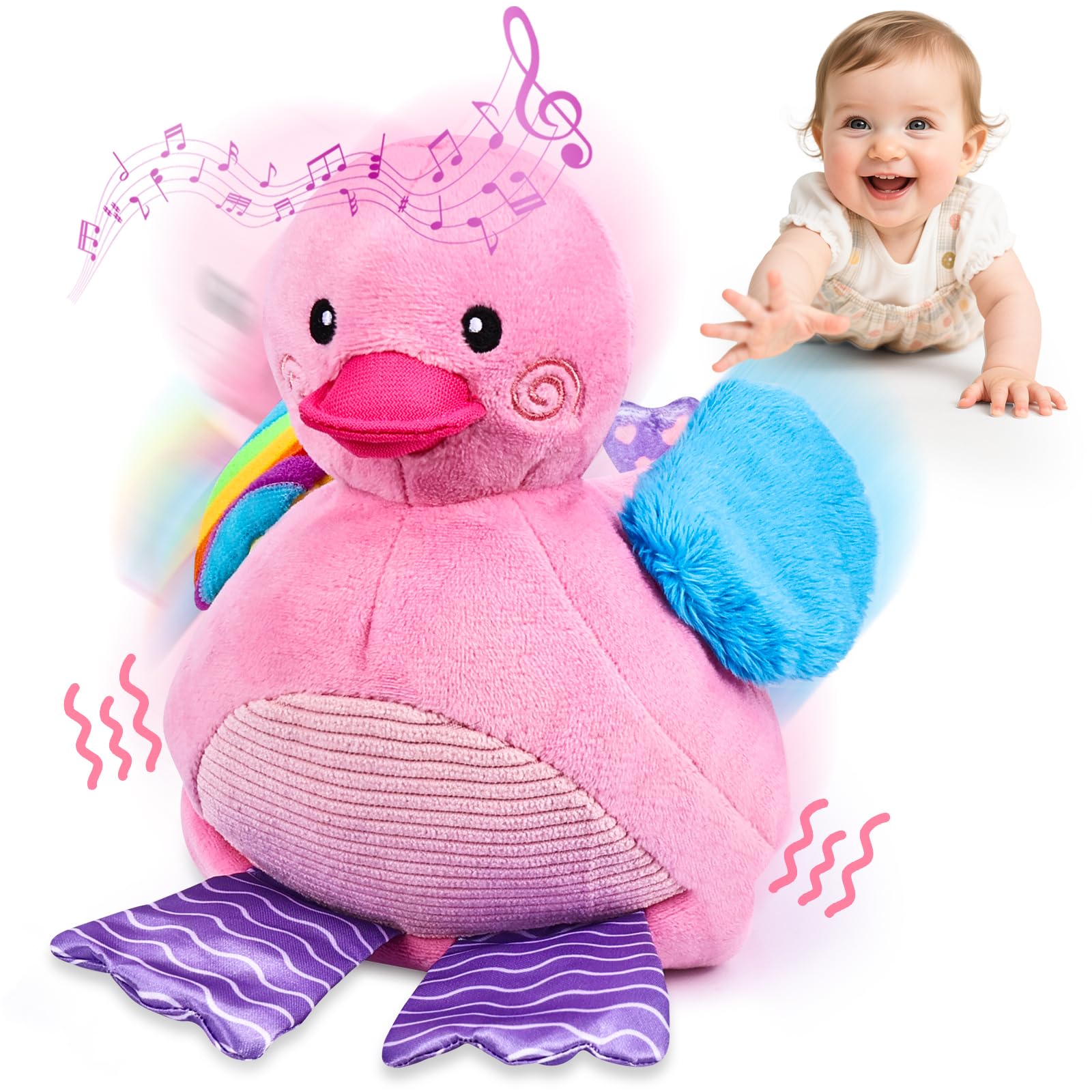 Esjay Baby Toys 6-12 18 Months, Crawling Musical Duck Plush Tummy Time Toy, Dancing Bouncing Recording Walking Sensory Toys for 6 Month+ Old Infants, Gifts for 1 2 3 Year Old Girls Toddlers