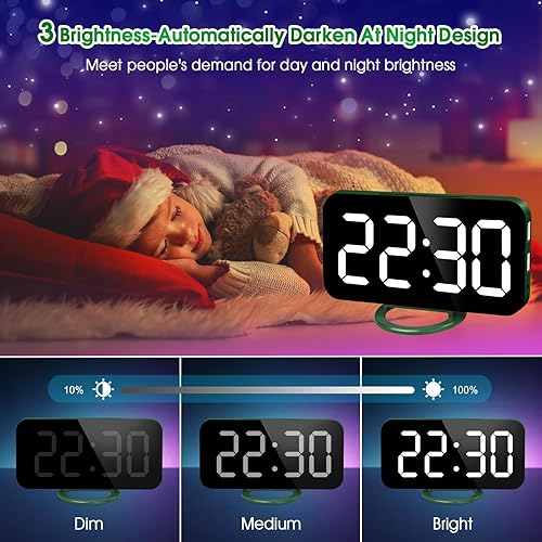 Miniatura 4 de WulaWindy Reloj despertador digital, pantalla LED de espejo grande, con cargador USB, función de repetición, modo tenue, para colgar en la pared