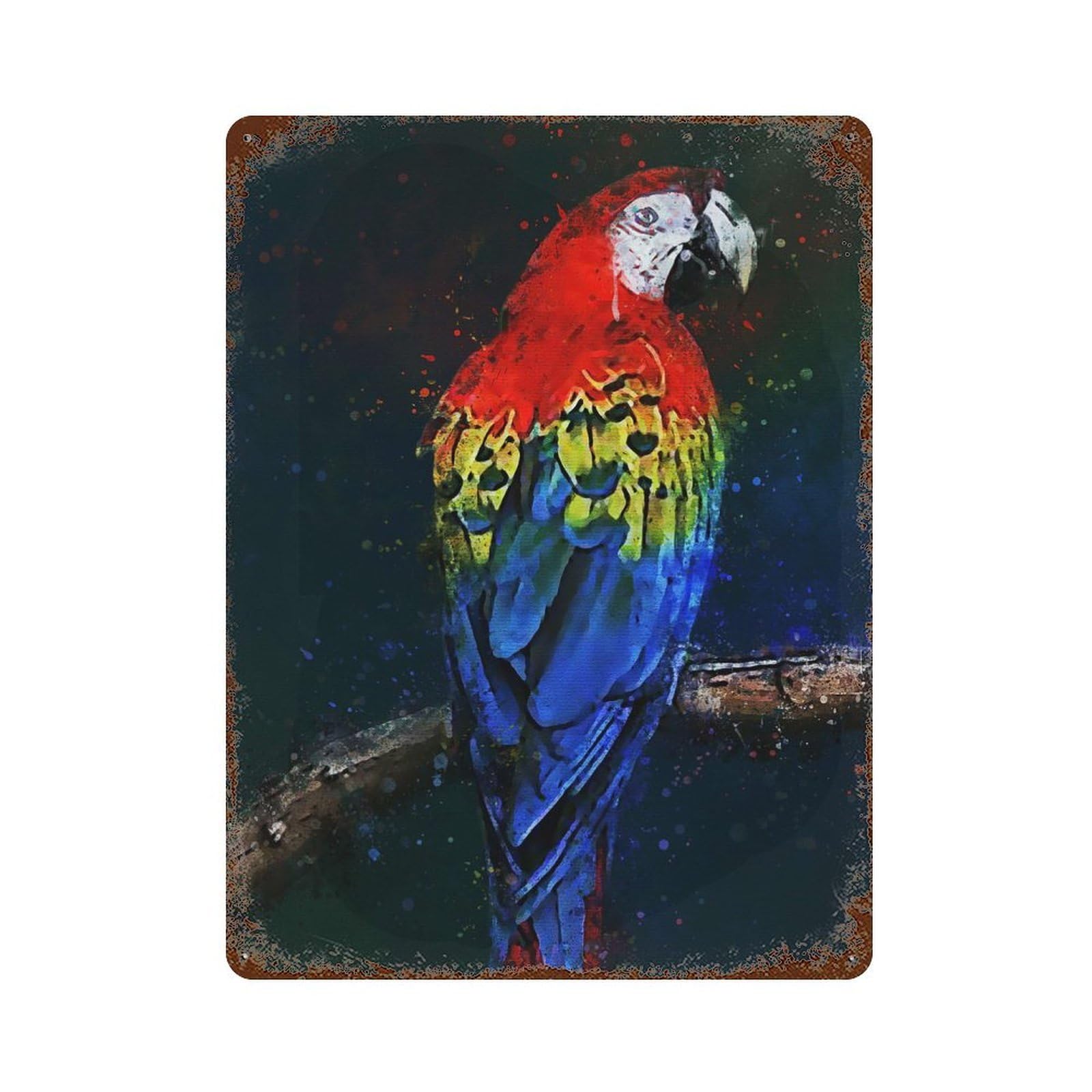 Red Parrots Aged Metal Wall Plaque 15.7"x11.8", for Pub, Kitchen And Man Cave Decor, Decorative Metal Wall Art