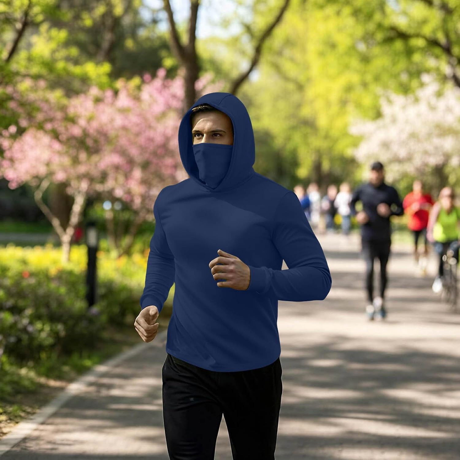 Mens Hoodies with Mask Hood,Long Sleeve Casual Hiking Sweatshirt Pullover | Casual Hooded Top,Soft Cozy Pullover Sweatshirt,Cold Weather Outdoor Wear,Winter Fall Fashion