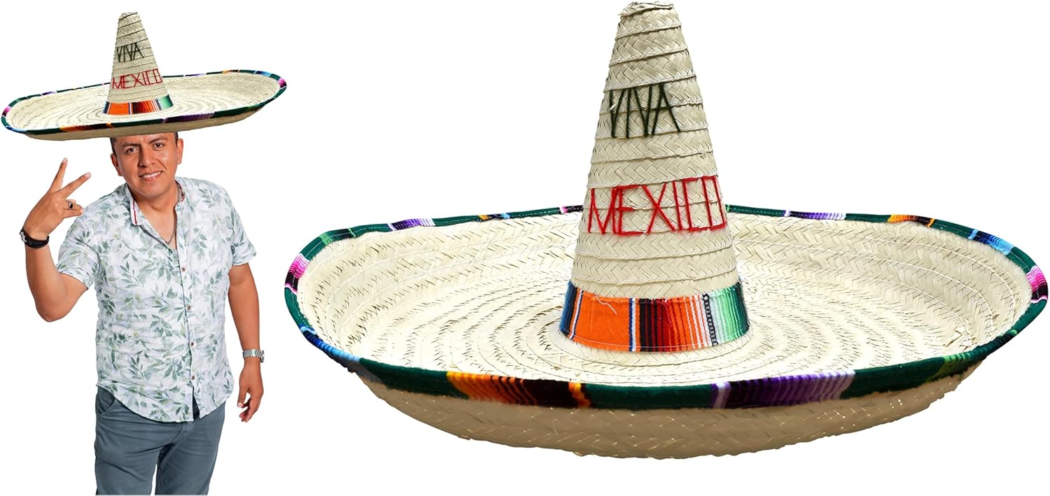 Nicky Bigs Novelties Giant Traditional Sombrero Charro Hat Oversized Cinco De Mayo Fiesta Party Hats for Men, Women & Teens 27" Jumbo With Serape Band
