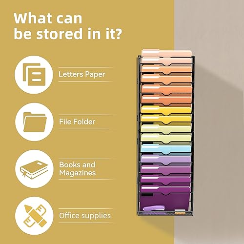 Miniatura 5 de SUPEASY Organizador de archivos de pared colgante de 16 niveles para papeles, carpetas, portapapeles de archivos y organización de revistas, ideal