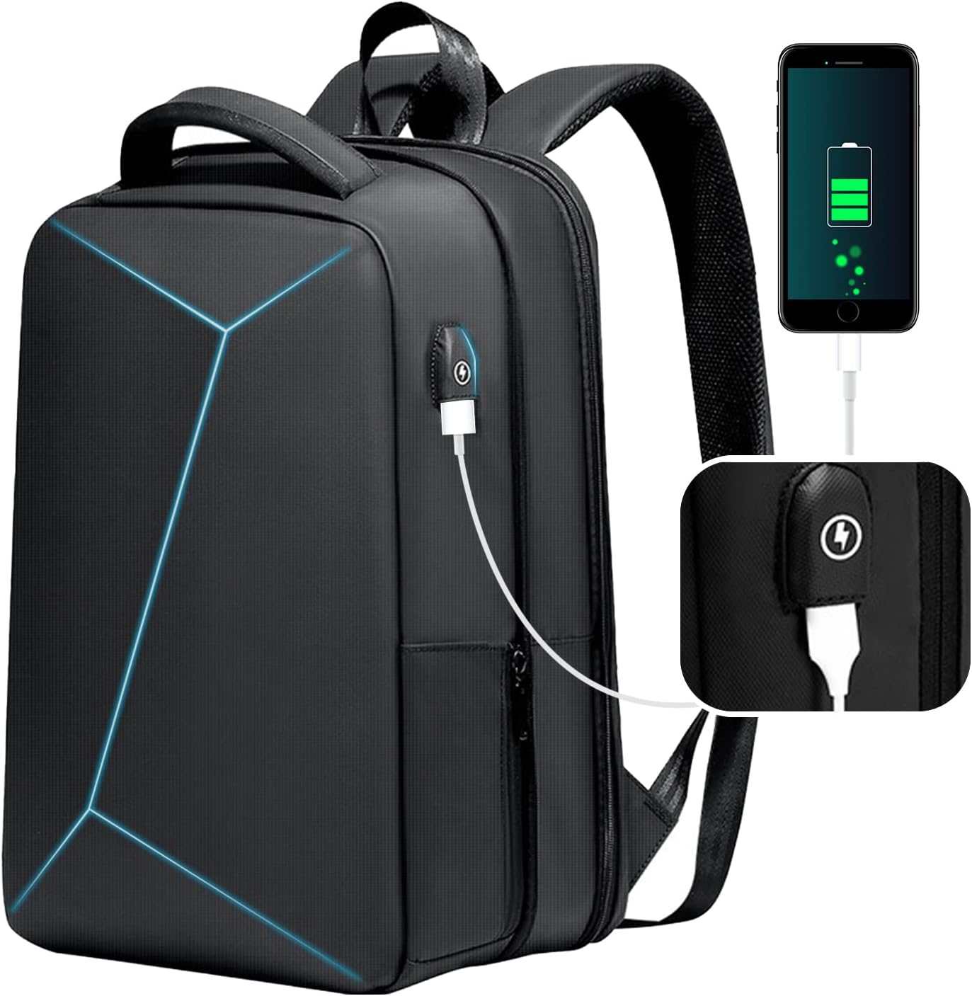 JUMO CYLY Hard Shell Anti-theft Backpack Waterproof Rucksack Fits 15.6 Inch Laptop with USB Charging Port TSA Lock Expandable Business Travel for Men College School