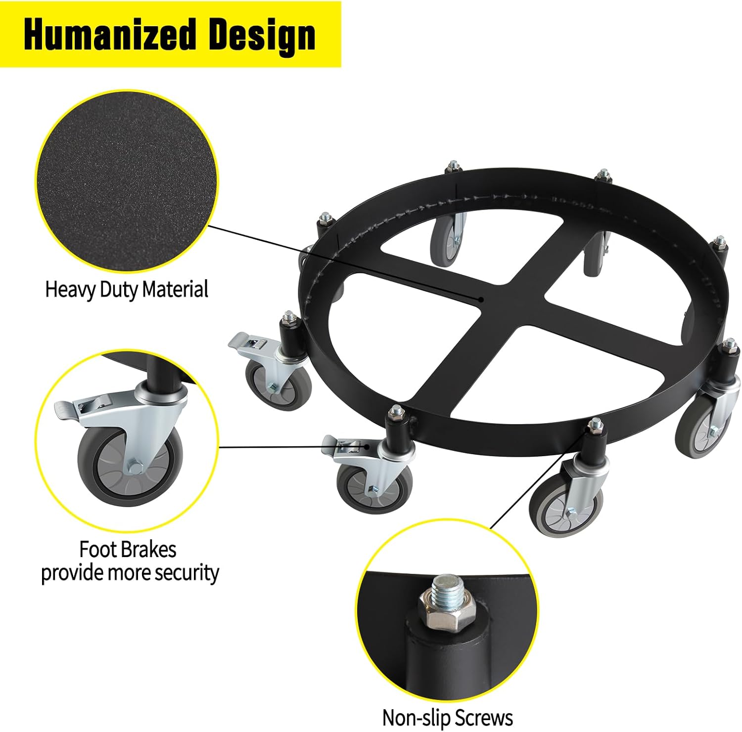 55 Gallon Drum Dolly with 2000lbs Load Capacity and 8 Swivel Caster Wheels, Non Tipping Oil Drum Dollies for Workshop, Factory, Warehouse, Shop, Dock