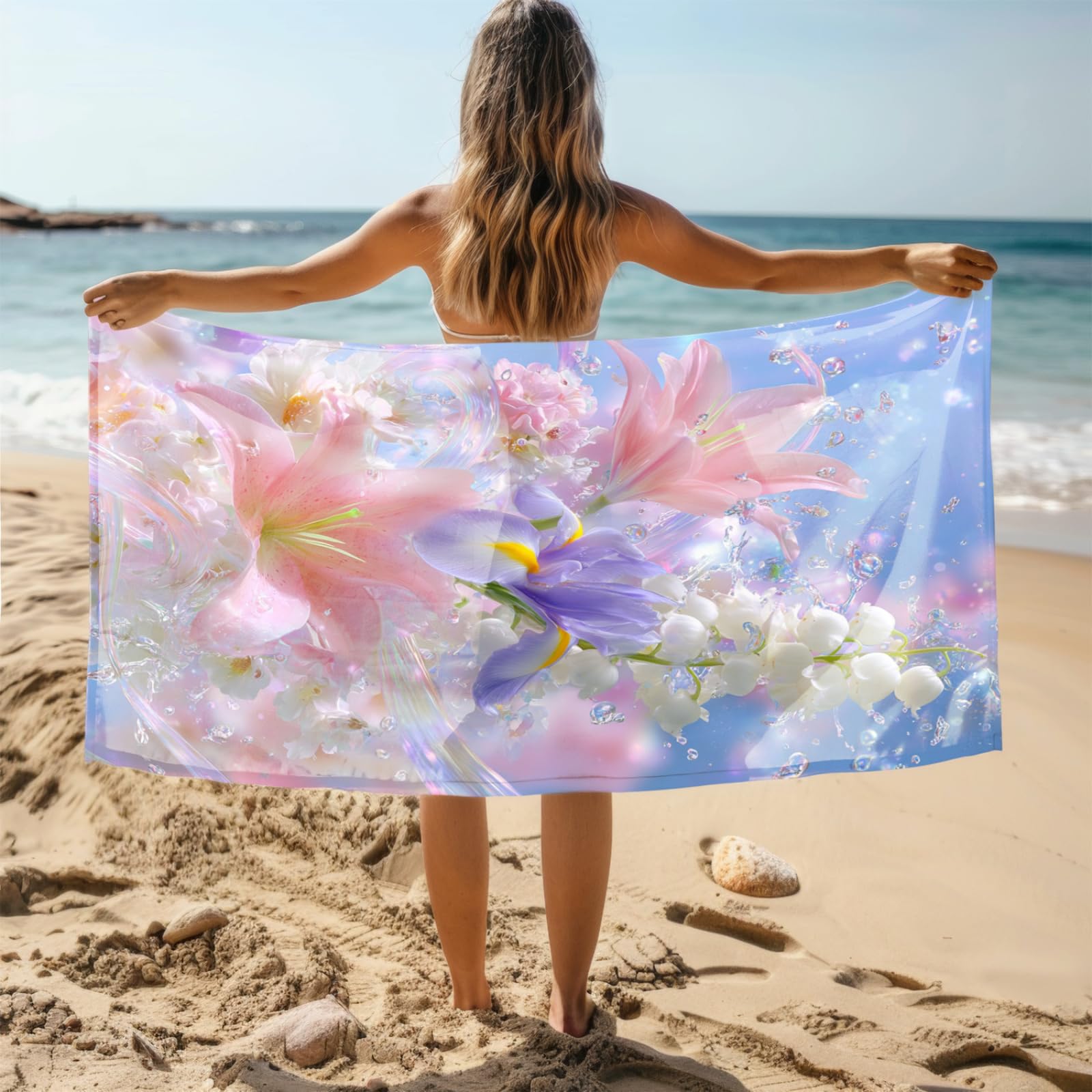 Générique Serviette de Plage XXL Fleurs Roses Violettes