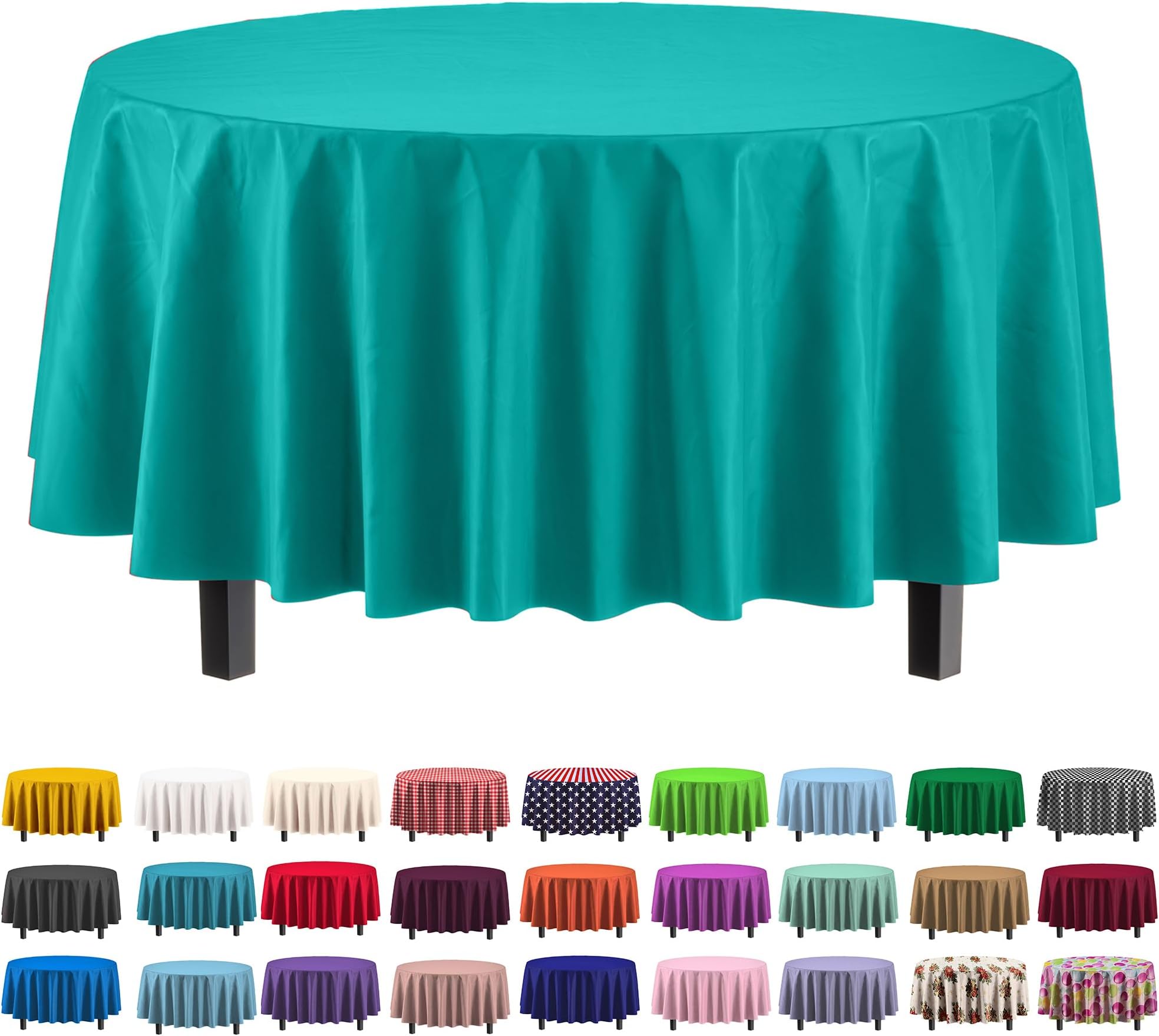 Exquisite 12-Pack Premium Plastic Tablecloth 84in. Round Table Cover - Teal