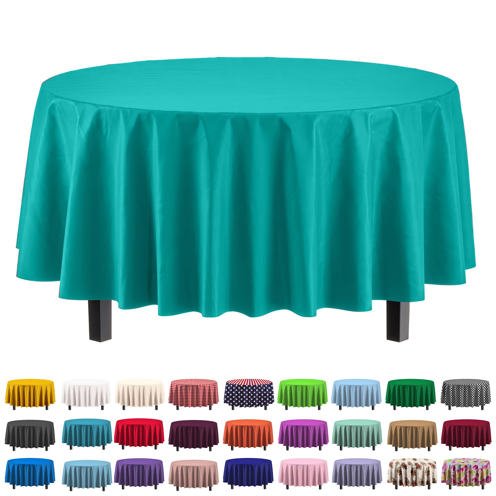 Exquisite 12-Pack Premium Plastic Tablecloth 84in. Round Table Cover - Teal
